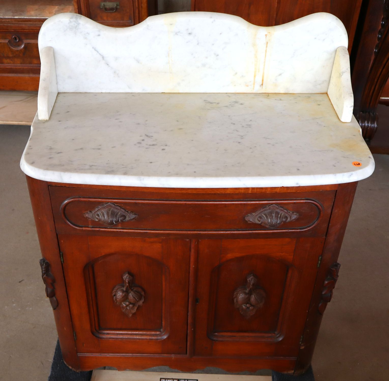 Antique Walnut Victorian Marble Bow Front Washstand