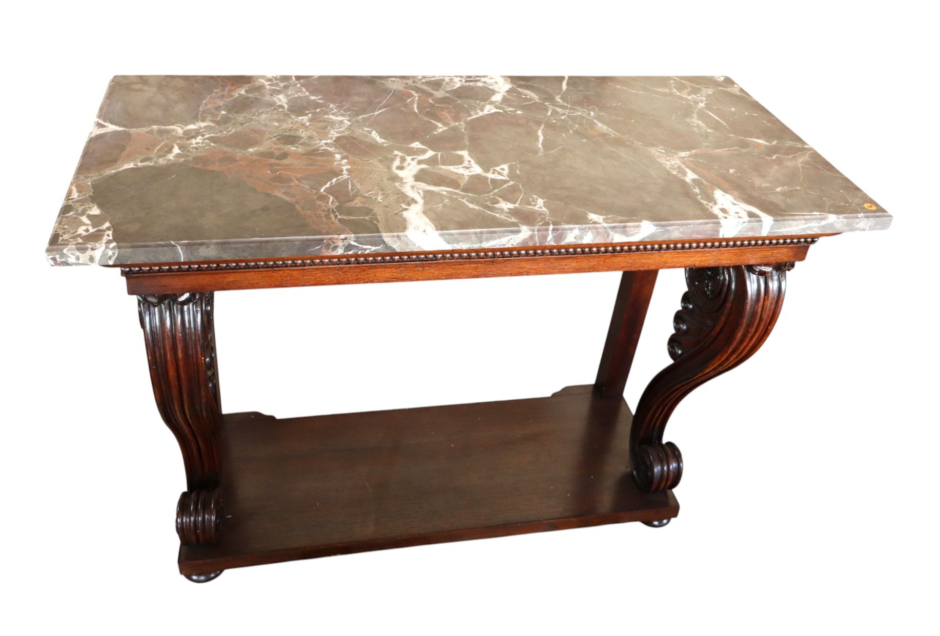Antique rosewood and oak marble top pier console