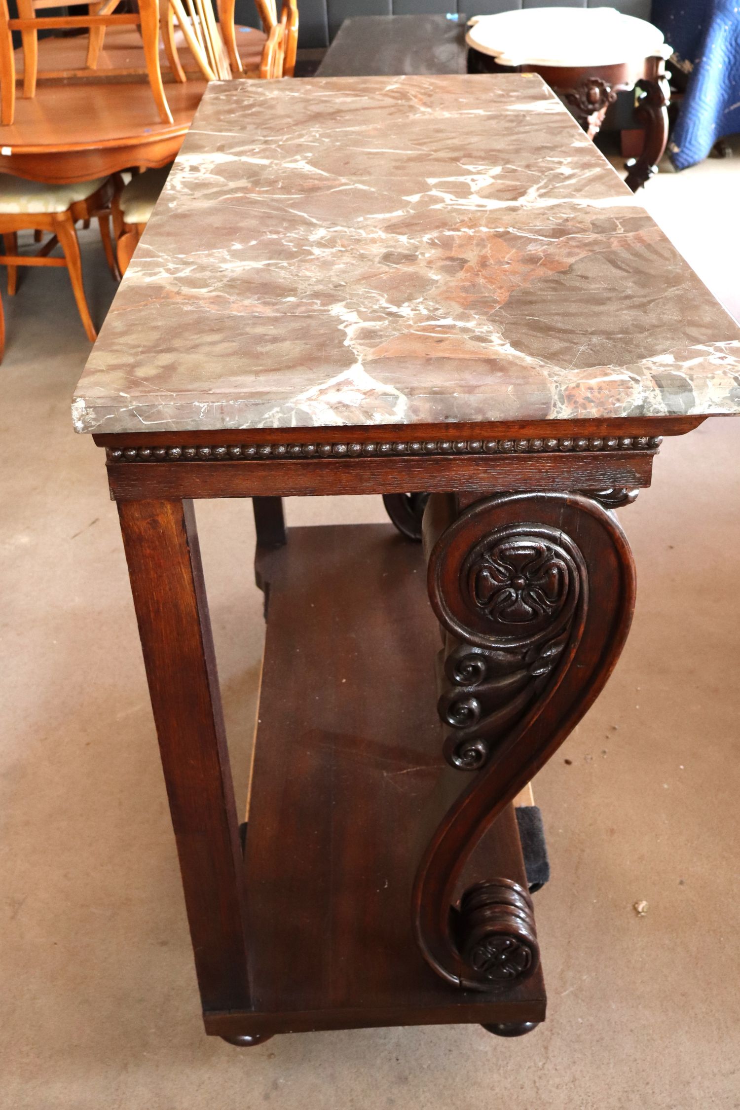 Antique rosewood and oak marble top pier console