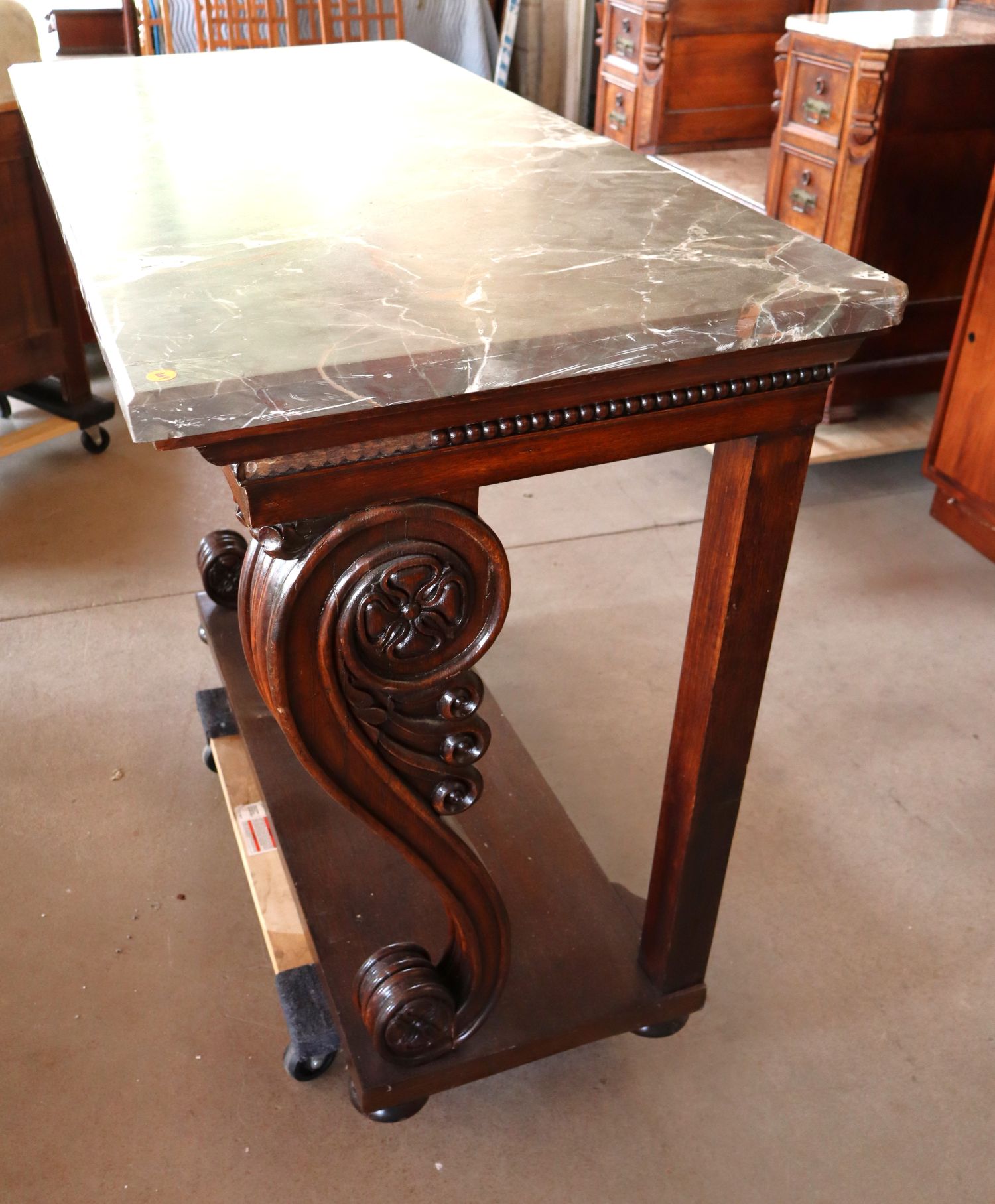 Antique rosewood and oak marble top pier console