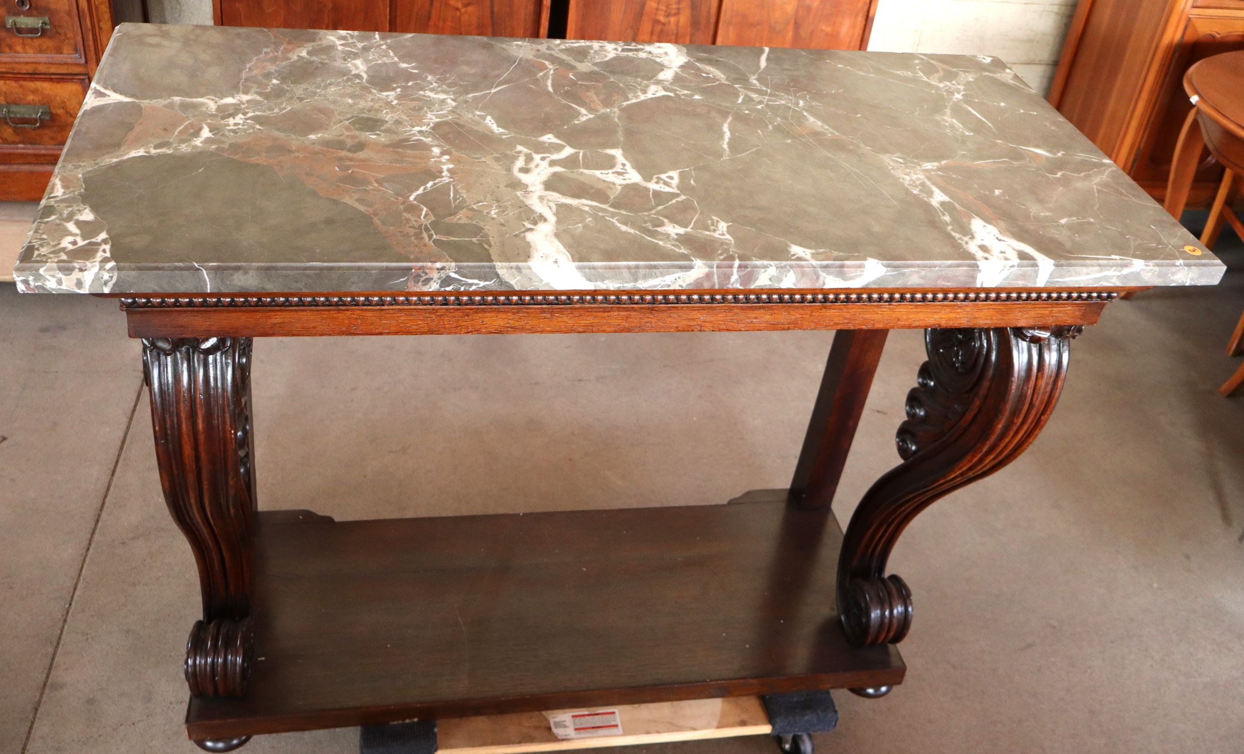 Antique rosewood and oak marble top pier console