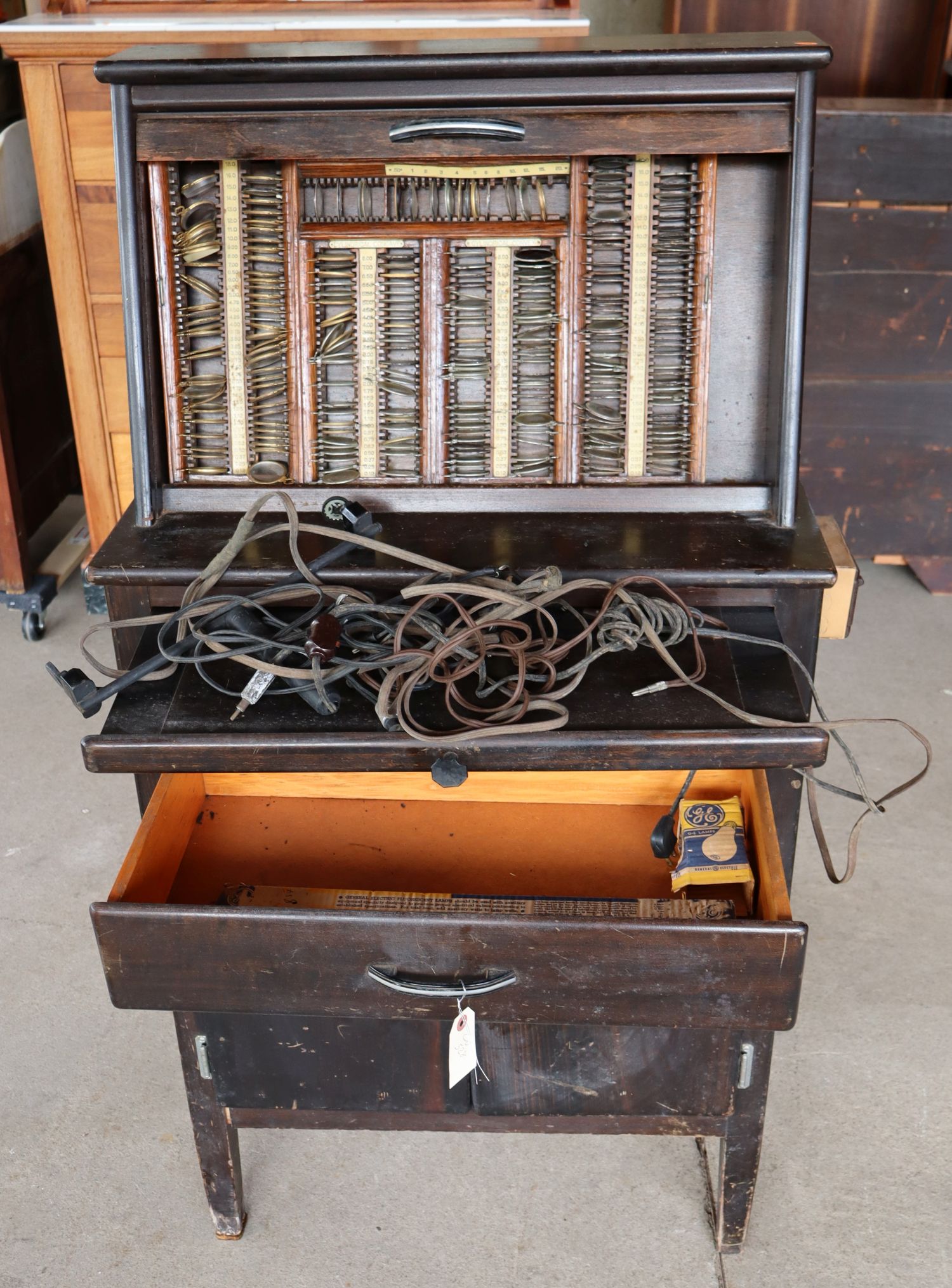 Antique Otologist Cabinet with Lenses & Accessories