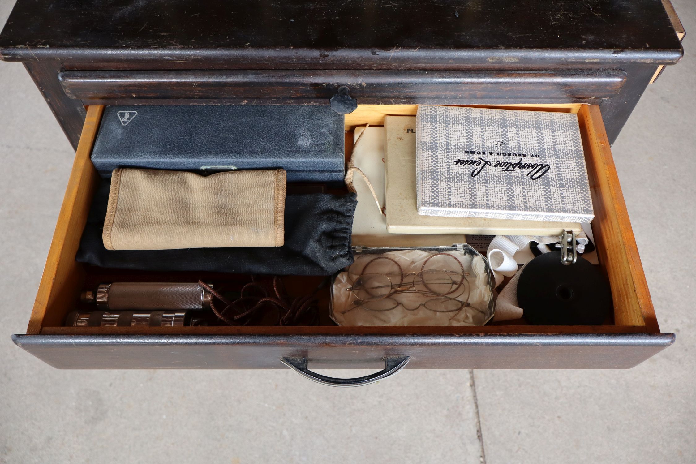 Antique Otologist Cabinet with Lenses & Accessories