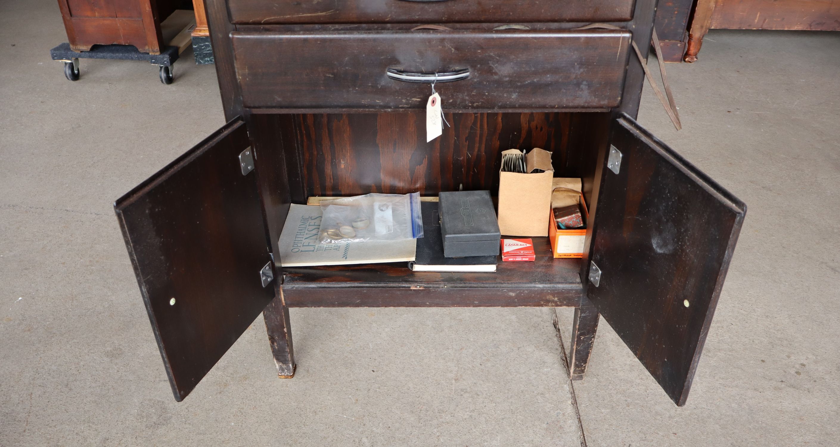 Antique Otologist Cabinet with Lenses & Accessories