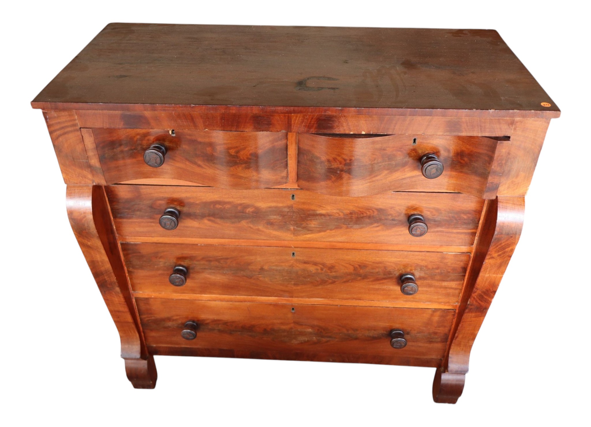 Antique Empire Mahogany Serpentine 5-Drawer Chest