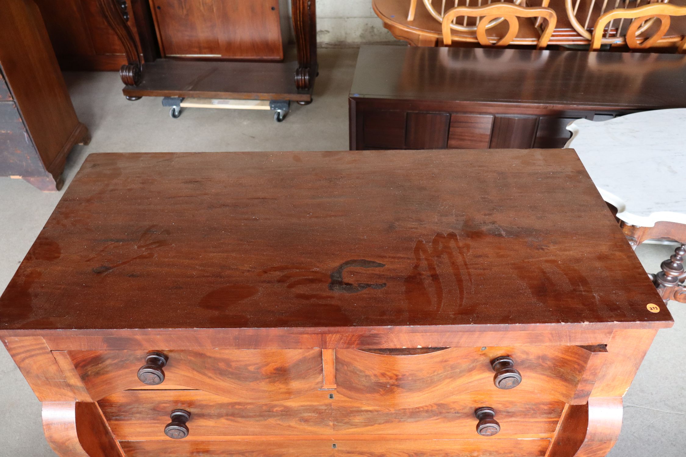 Antique Empire Mahogany Serpentine 5-Drawer Chest