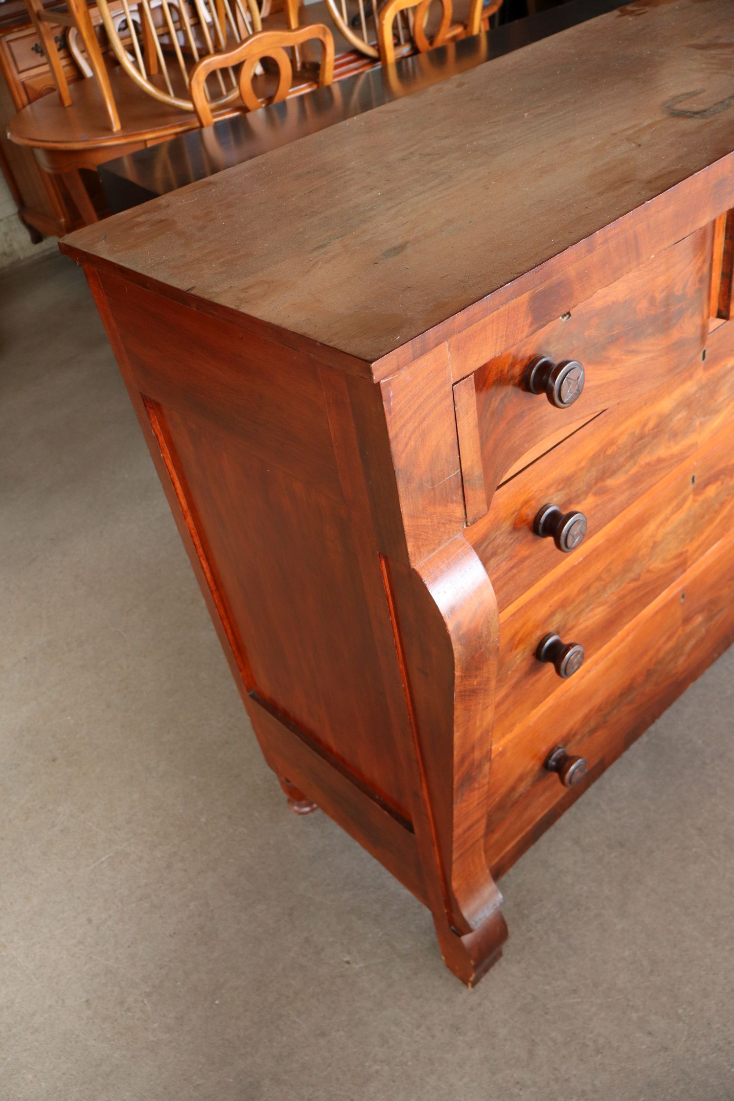 Antique Empire Mahogany Serpentine 5-Drawer Chest
