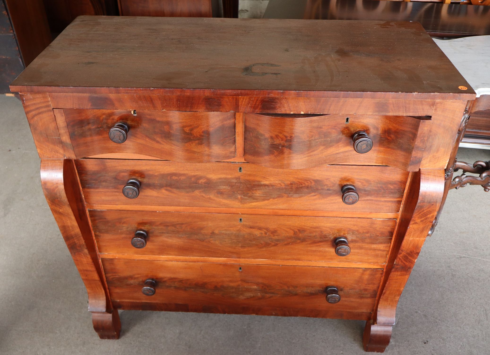Antique Empire Mahogany Serpentine 5-Drawer Chest