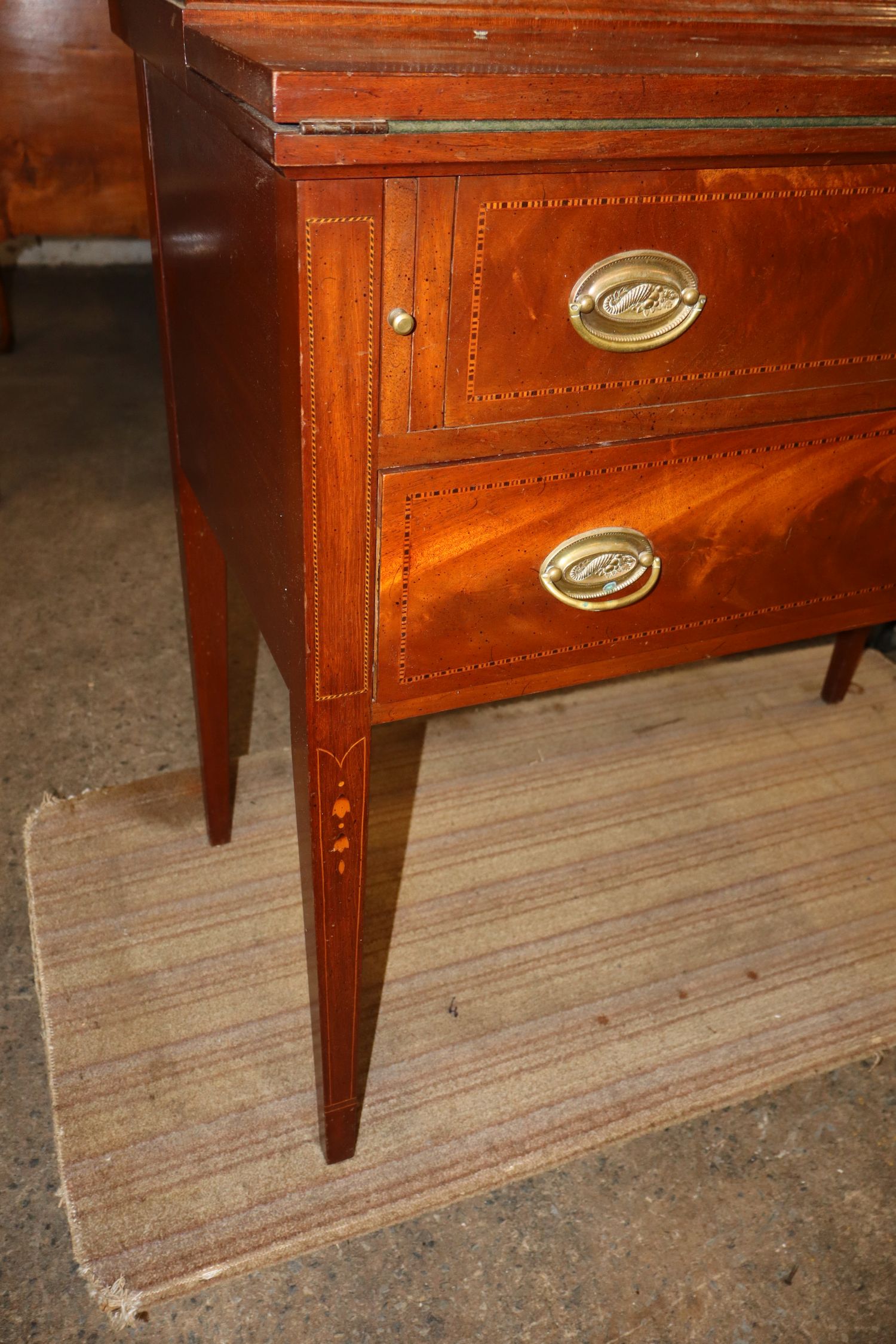 Burl Mahogany Inlaid Tambour Bellflower Desk