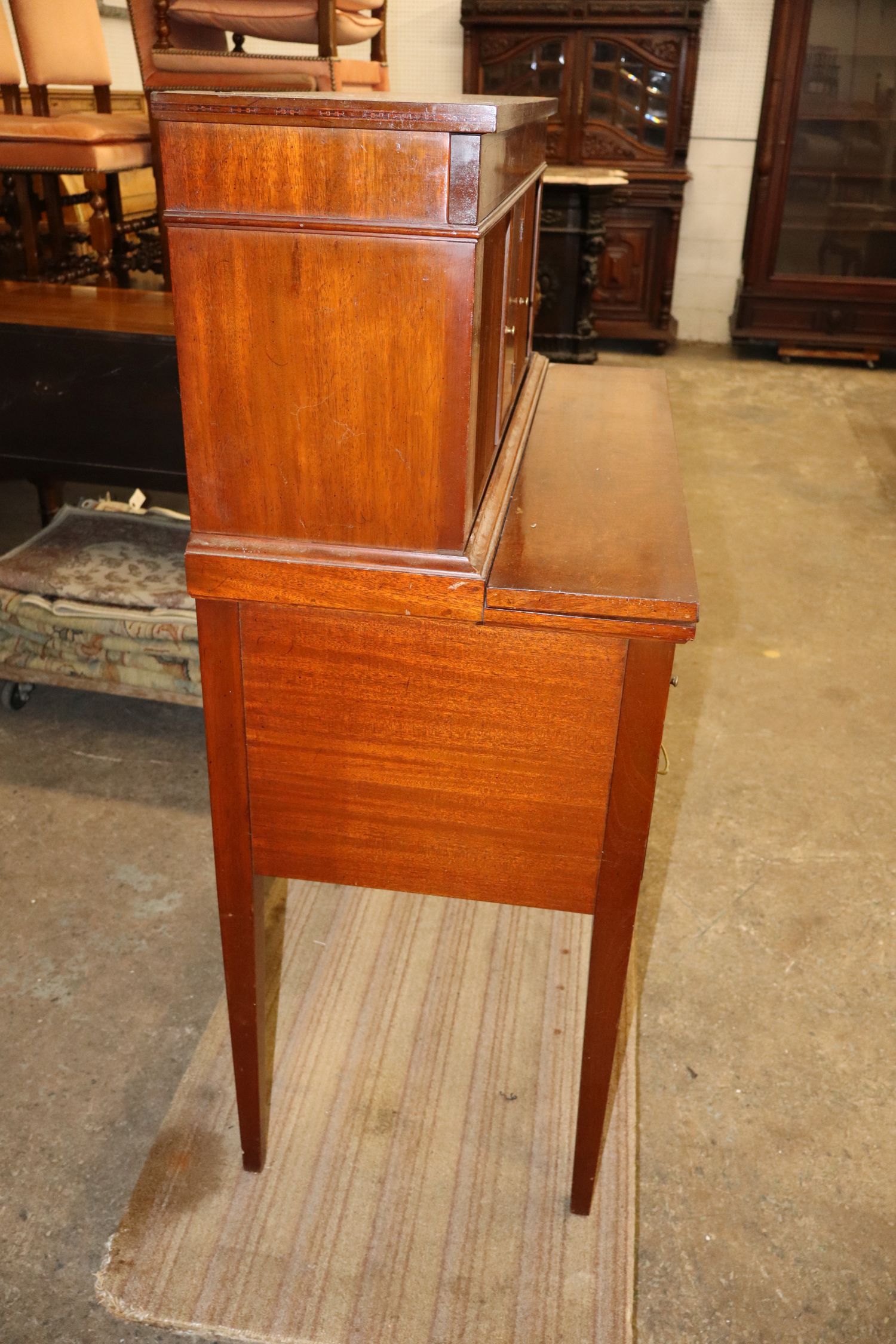 Burl Mahogany Inlaid Tambour Bellflower Desk