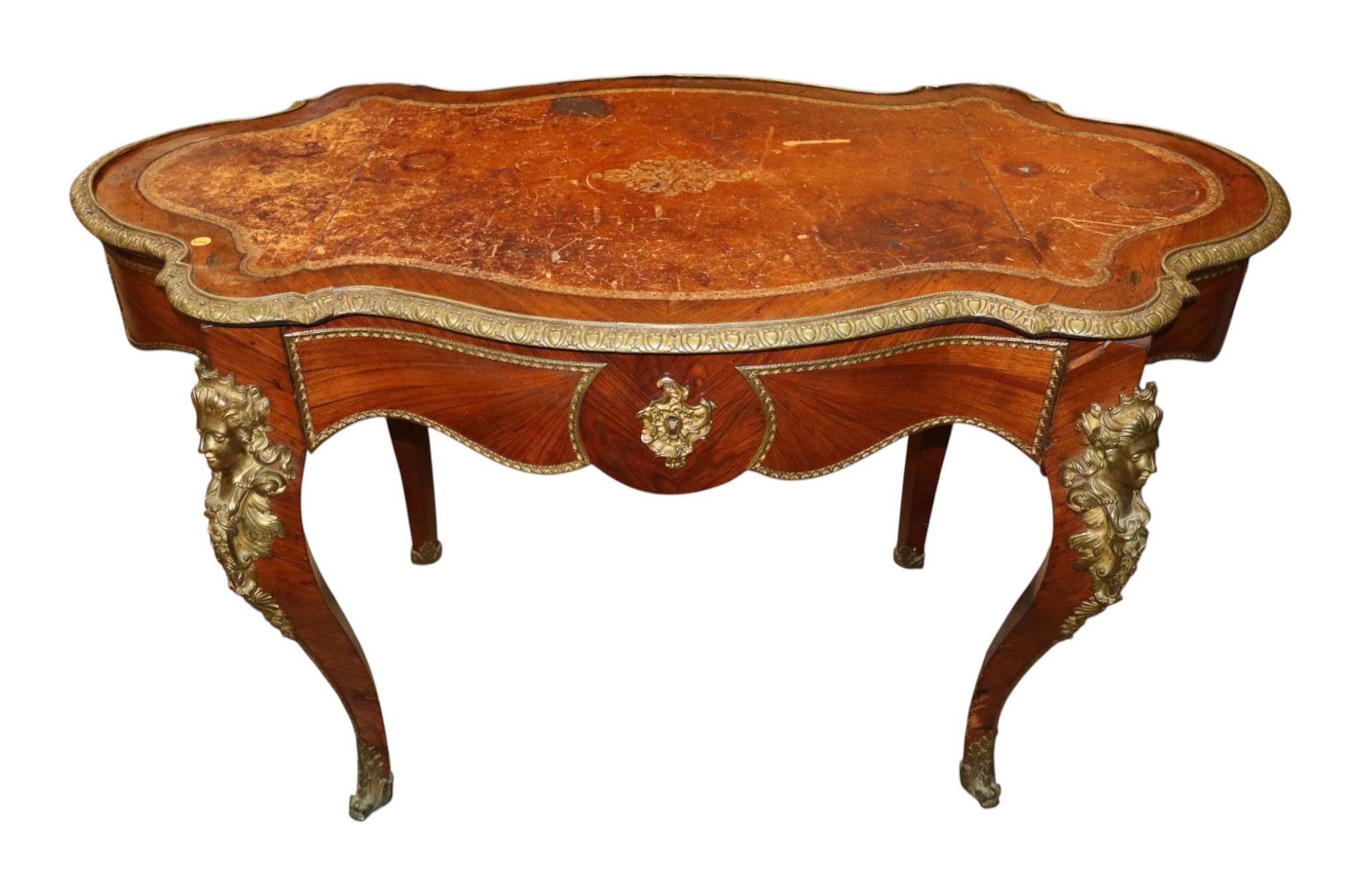 French Rosewood Bronze Lady Head Turtle Top Table
