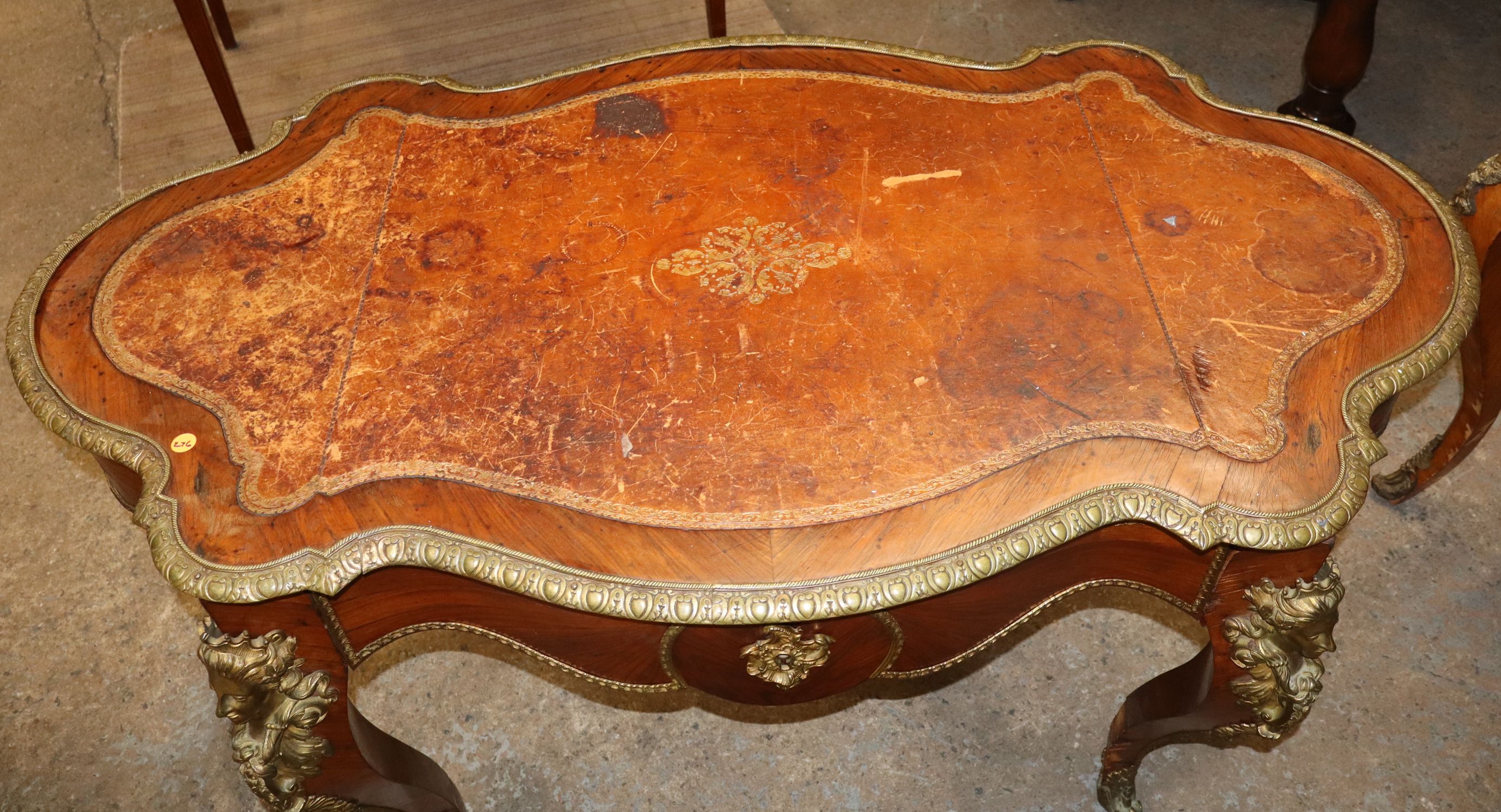 French Rosewood Bronze Lady Head Turtle Top Table