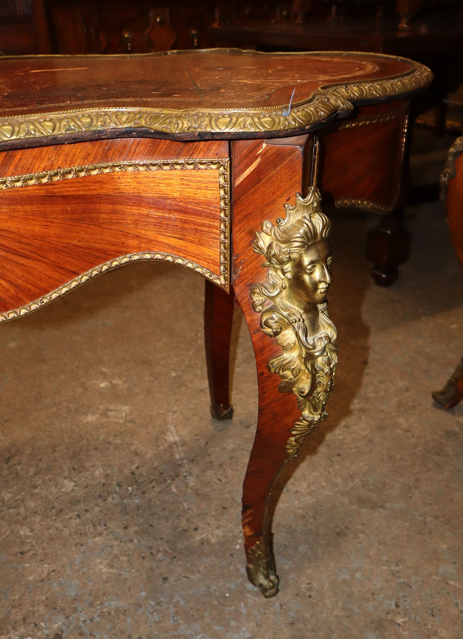 French Rosewood Bronze Lady Head Turtle Top Table