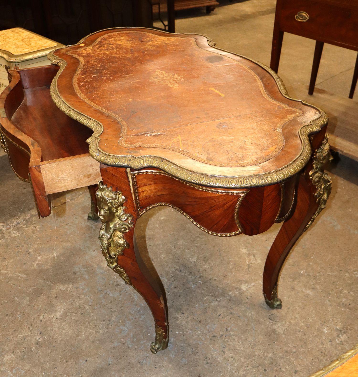 French Rosewood Bronze Lady Head Turtle Top Table
