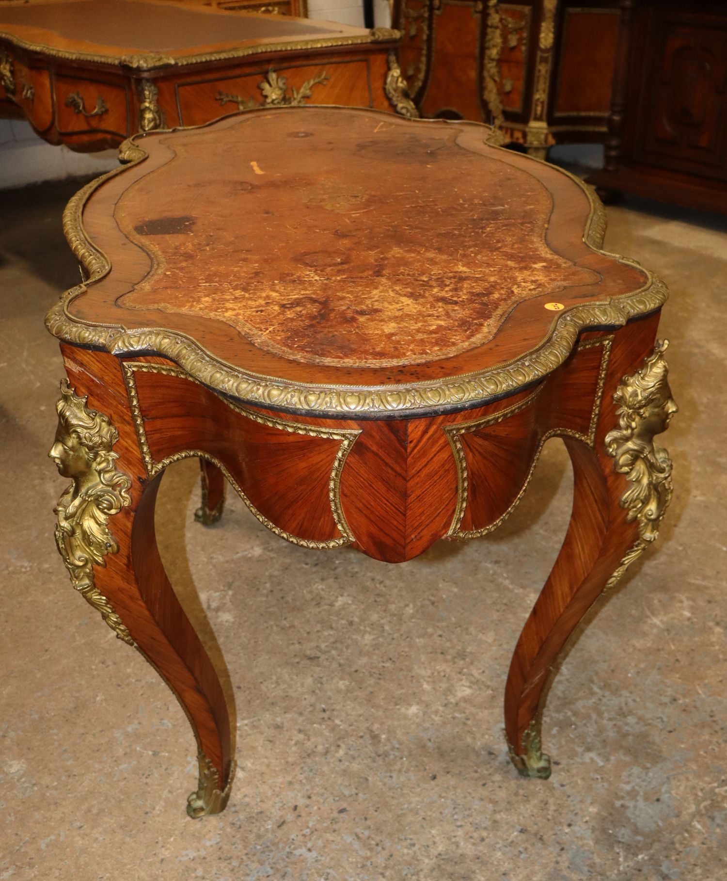French Rosewood Bronze Lady Head Turtle Top Table