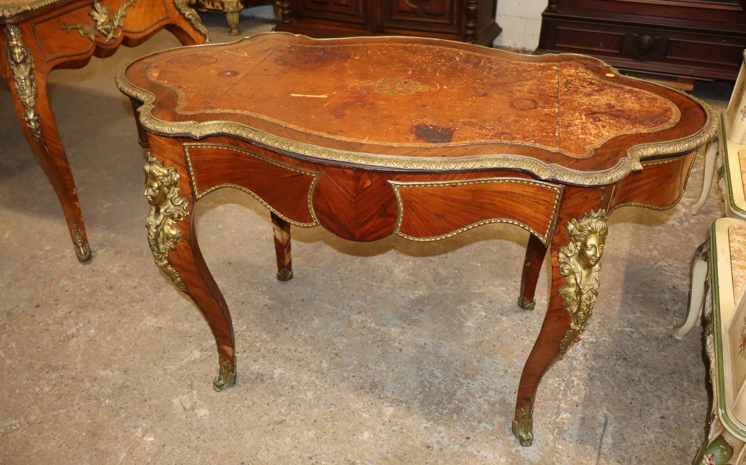 French Rosewood Bronze Lady Head Turtle Top Table