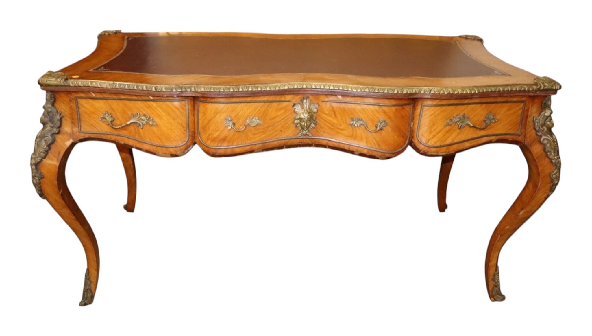 Satinwood French Leather Desk Bronze Lady Trim