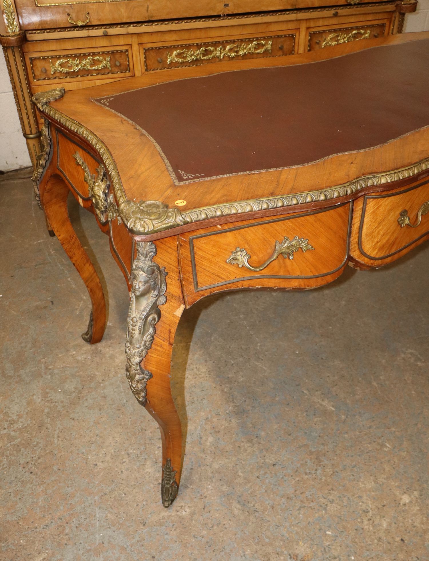 Satinwood French Leather Desk Bronze Lady Trim