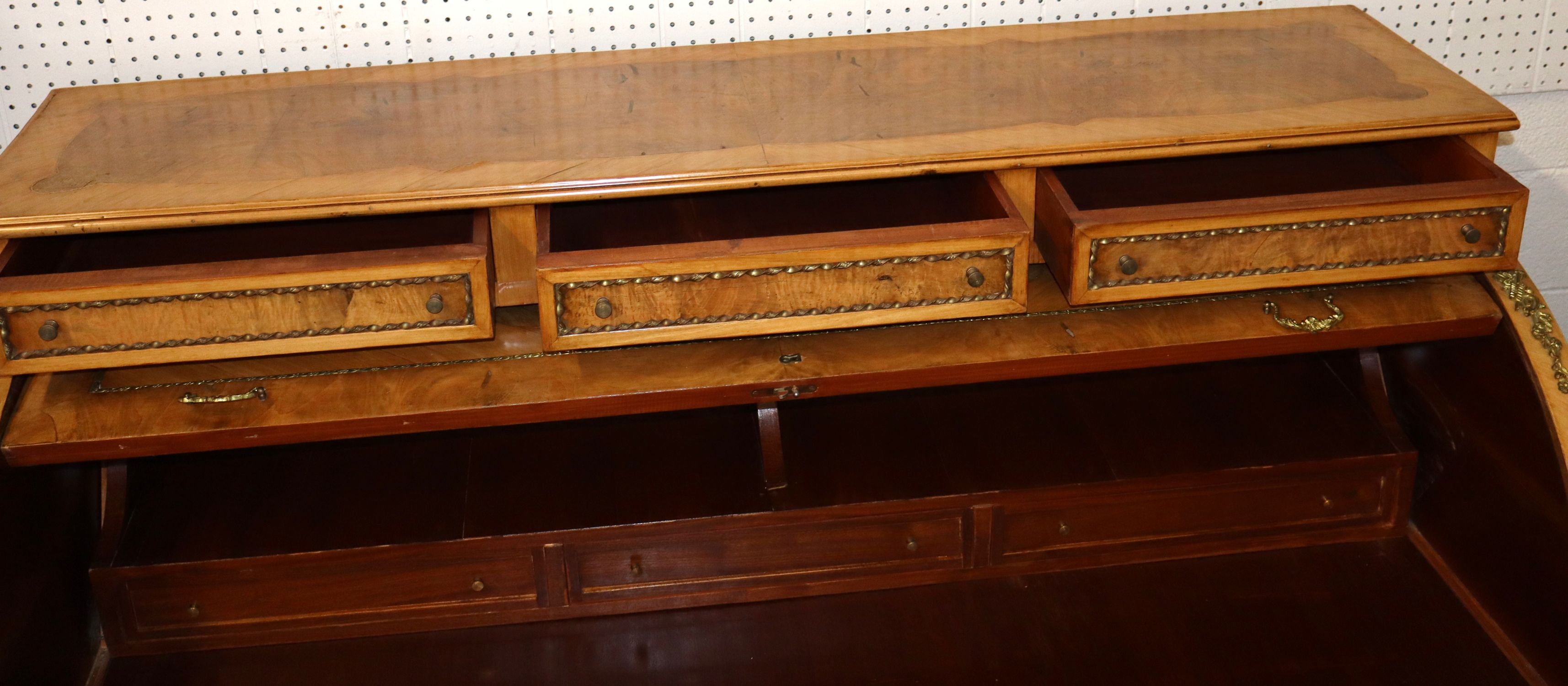 Satinwood Burl Walnut French Bronze Cylinder Desk