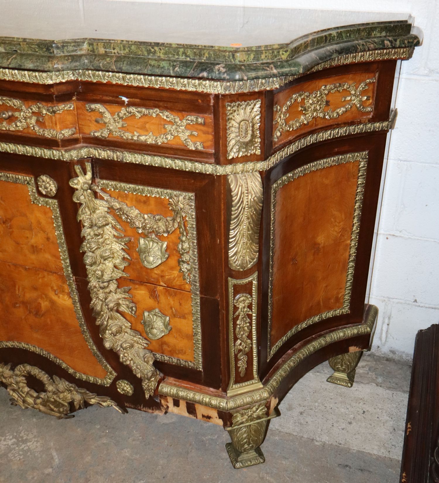 French Bronze Rosewood Burl Marble 3-Dr Commode