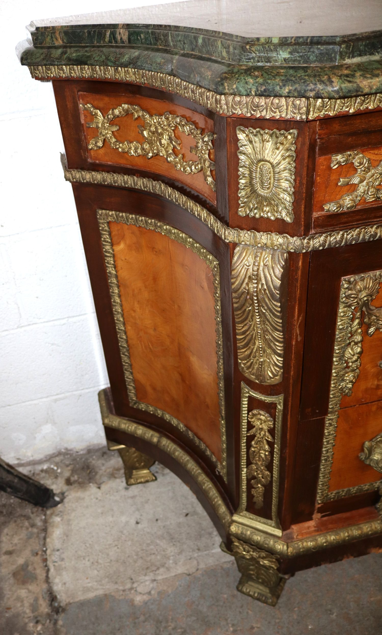 French Bronze Rosewood Burl Marble 3-Dr Commode