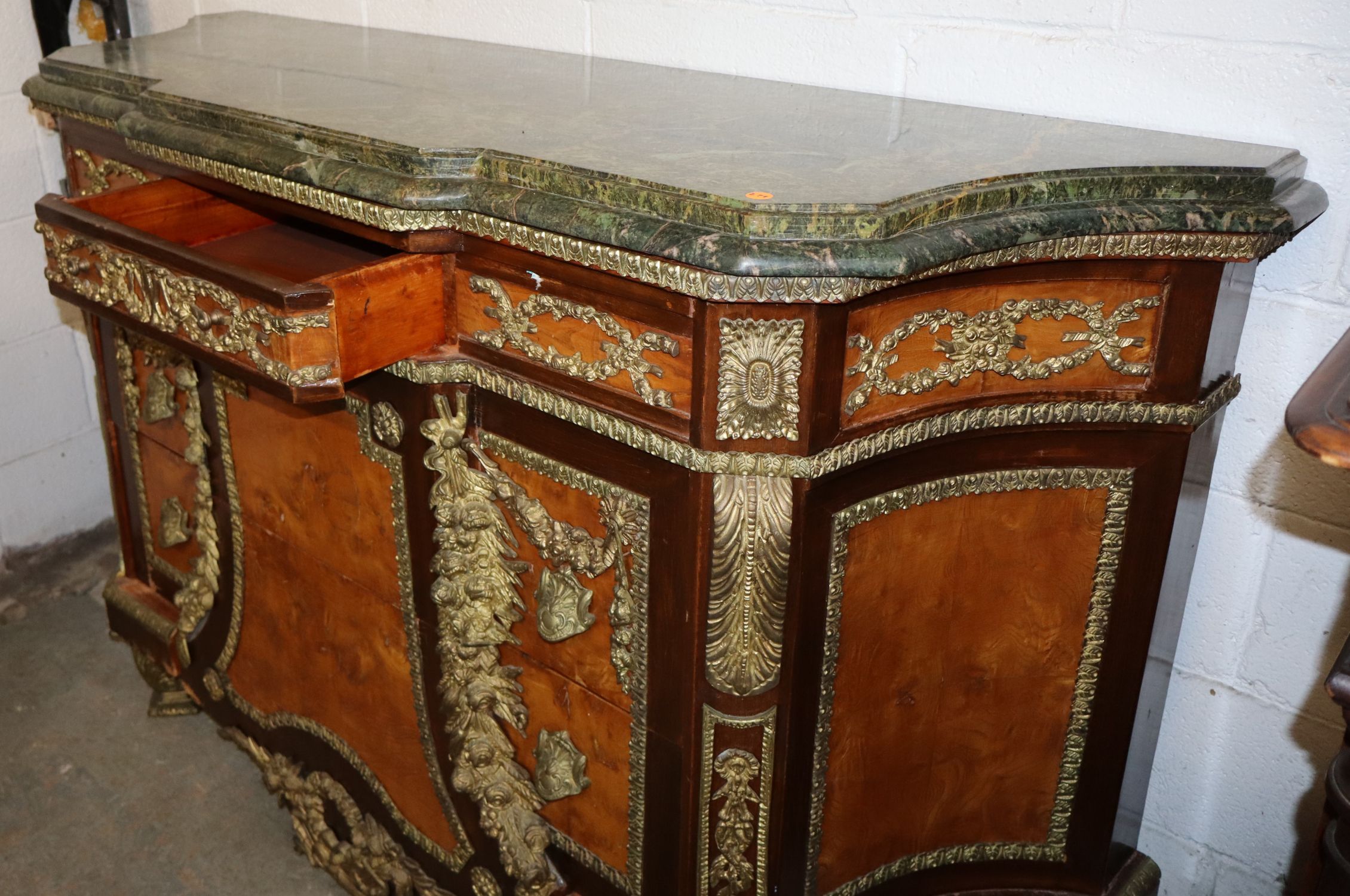 French Bronze Rosewood Burl Marble 3-Dr Commode