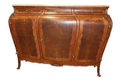 French 3-Door Rosewood Satinwood Marble Buffet. Impressive antique French 3 door 3 drawer marble 