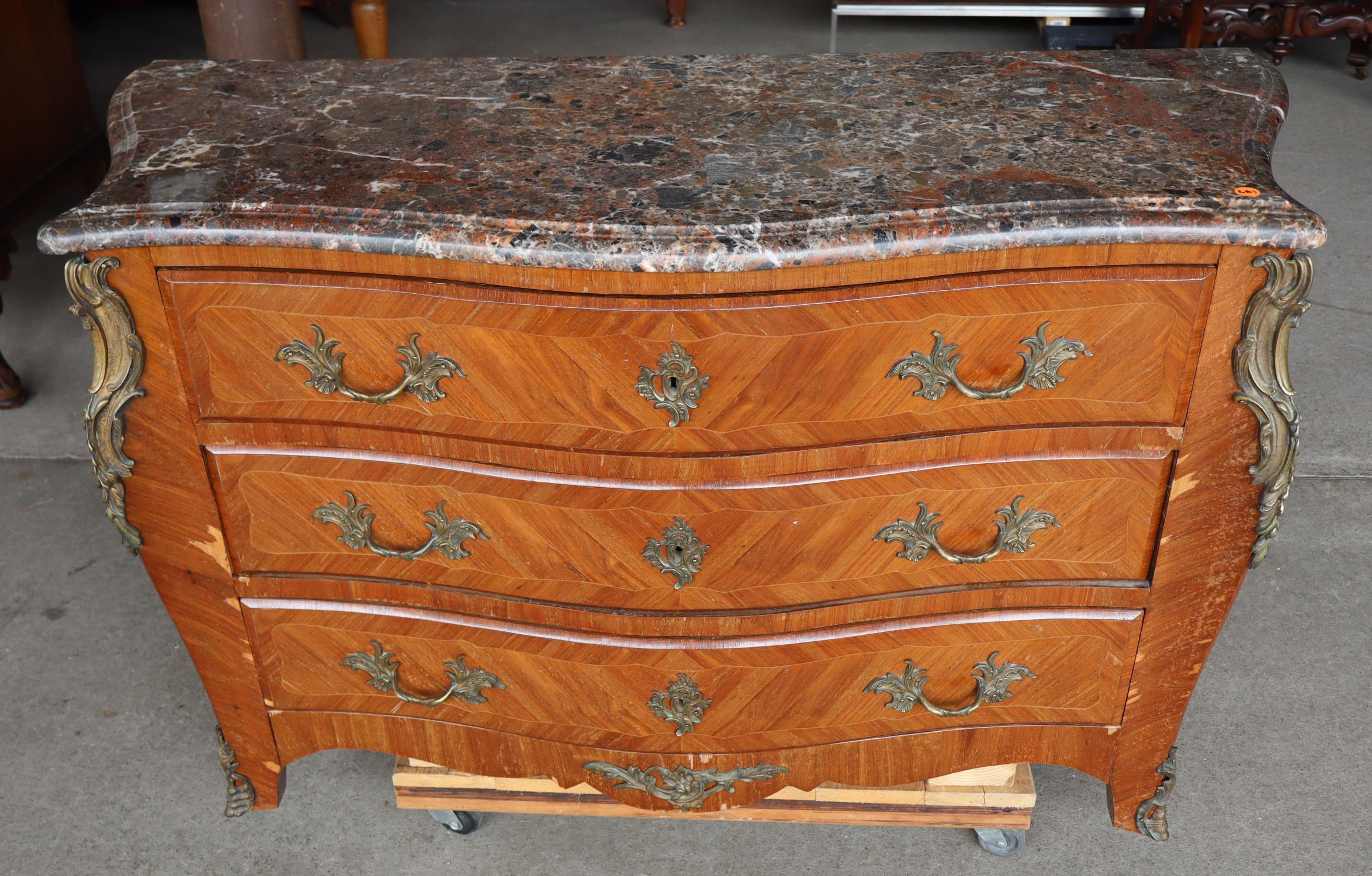 French Style 3-Drawer Marble Top Bronze Chest