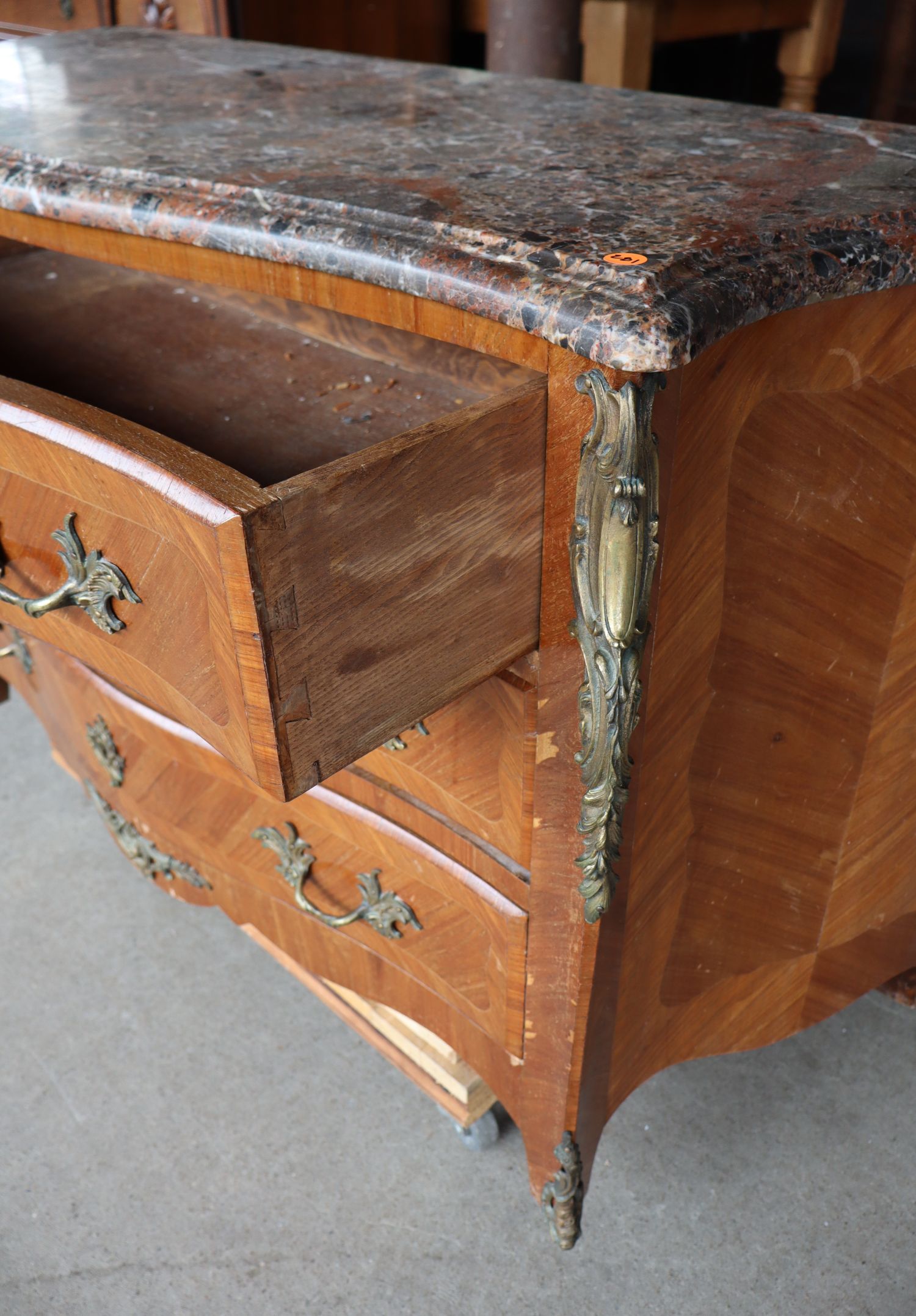 French Style 3-Drawer Marble Top Bronze Chest
