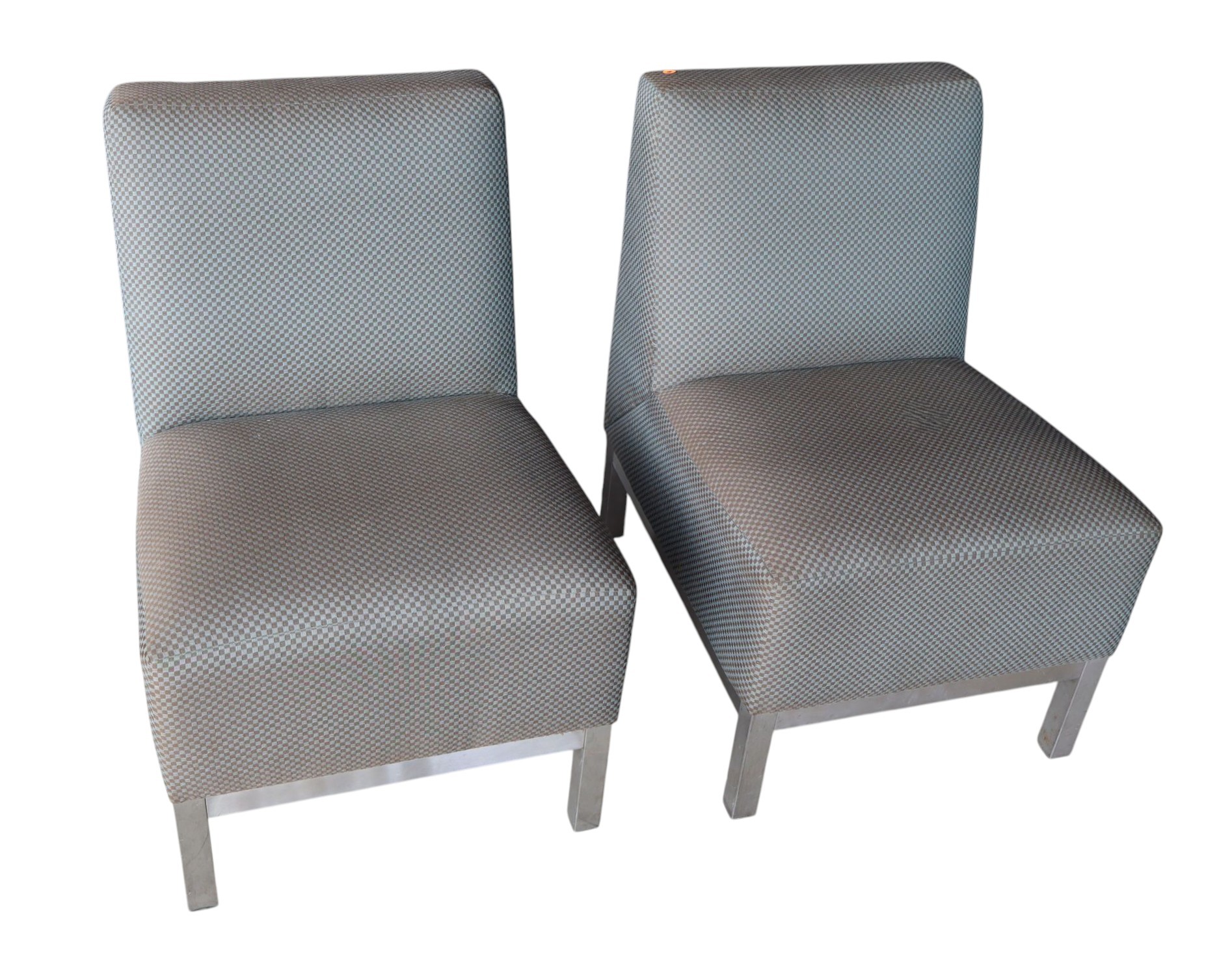 Pair MCM Brushed Steel Base Armless Lounge Chairs