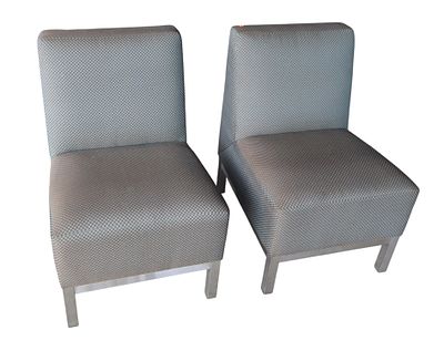 Pair MCM Brushed Steel Base Armless Lounge Chairs. Pair of mid century modern style armless 