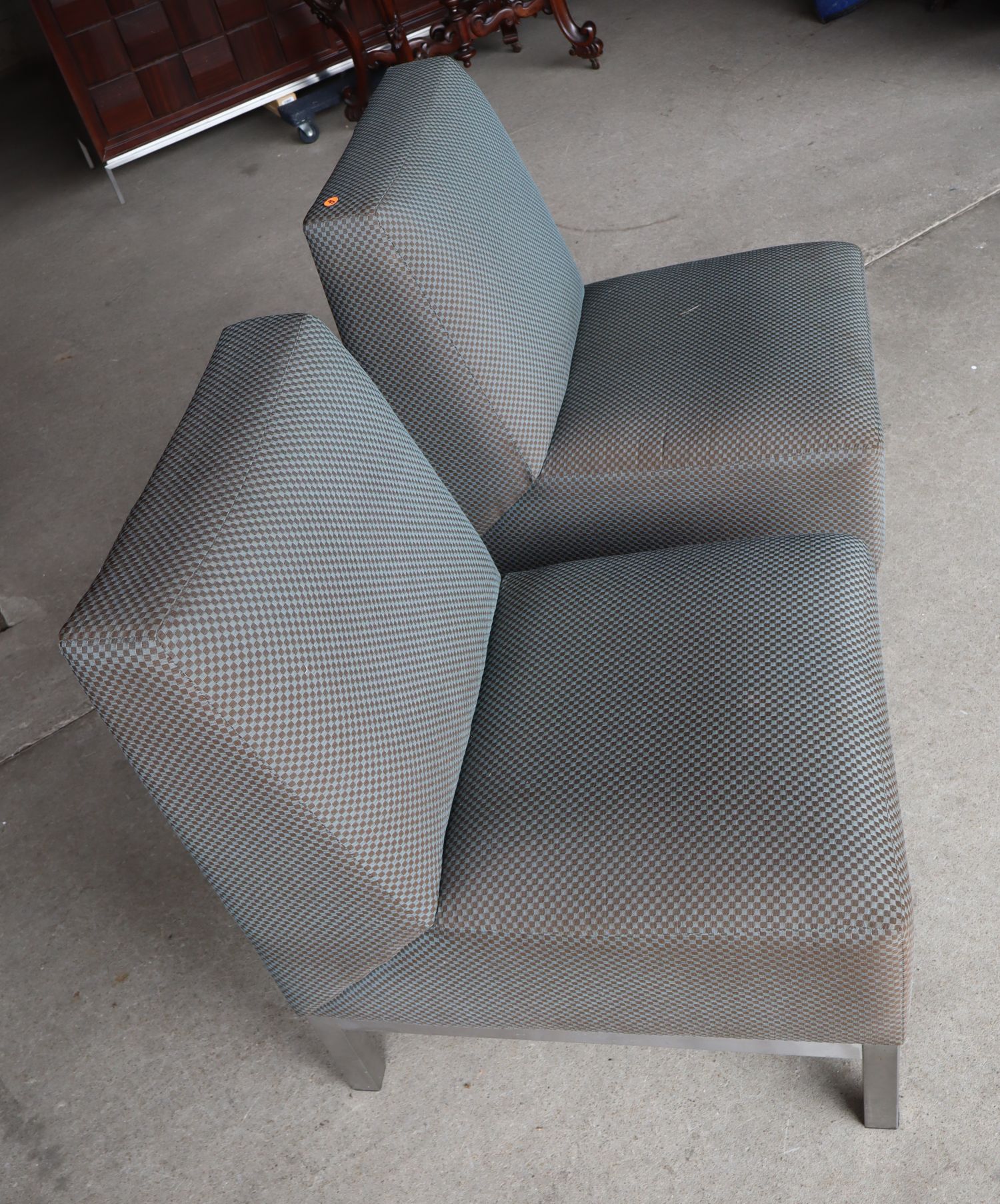Pair MCM Brushed Steel Base Armless Lounge Chairs