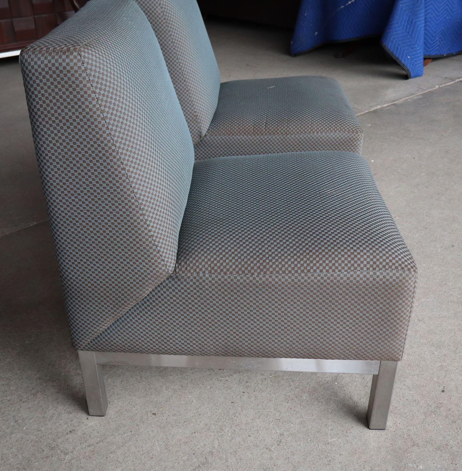 Pair MCM Brushed Steel Base Armless Lounge Chairs