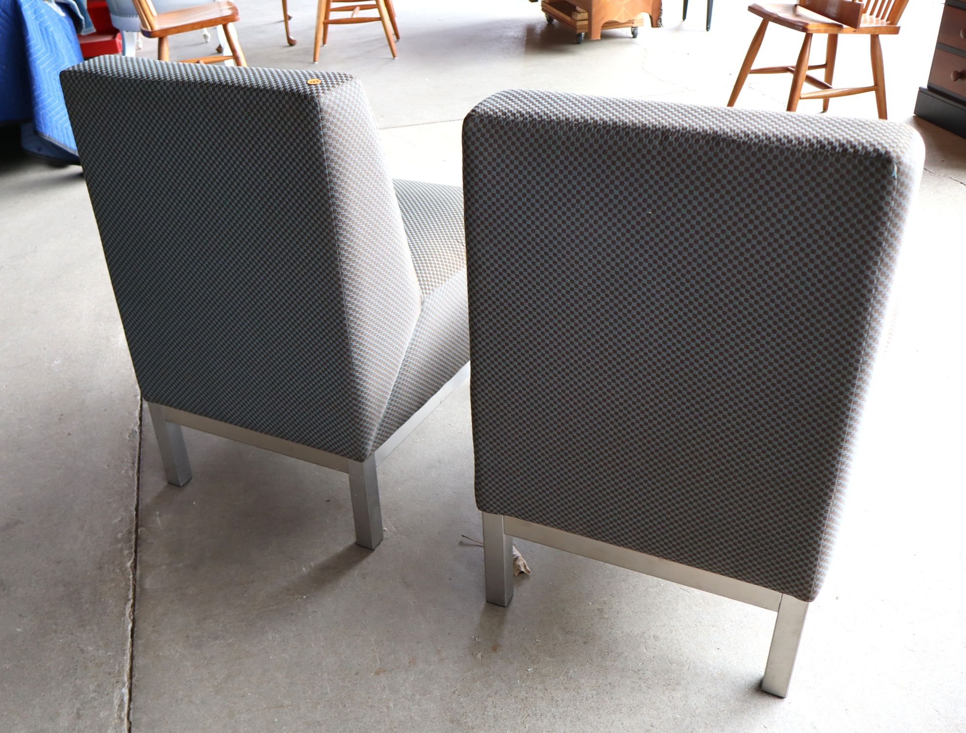 Pair MCM Brushed Steel Base Armless Lounge Chairs