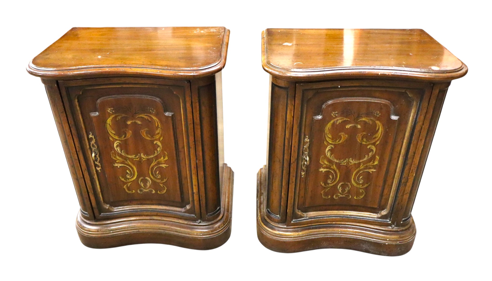 Pair Italian Style Walnut Tuscan Paint Nightstands