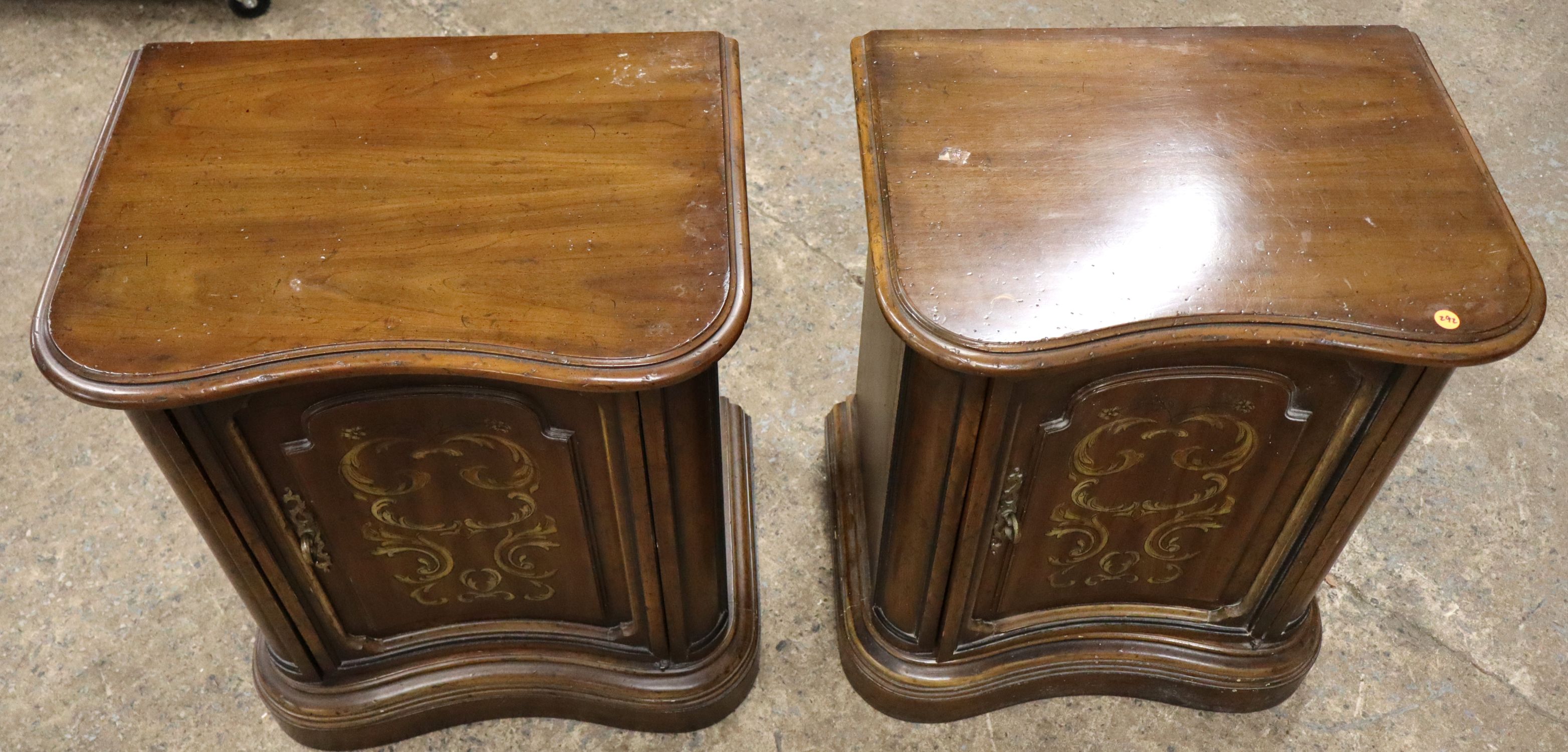 Pair Italian Style Walnut Tuscan Paint Nightstands