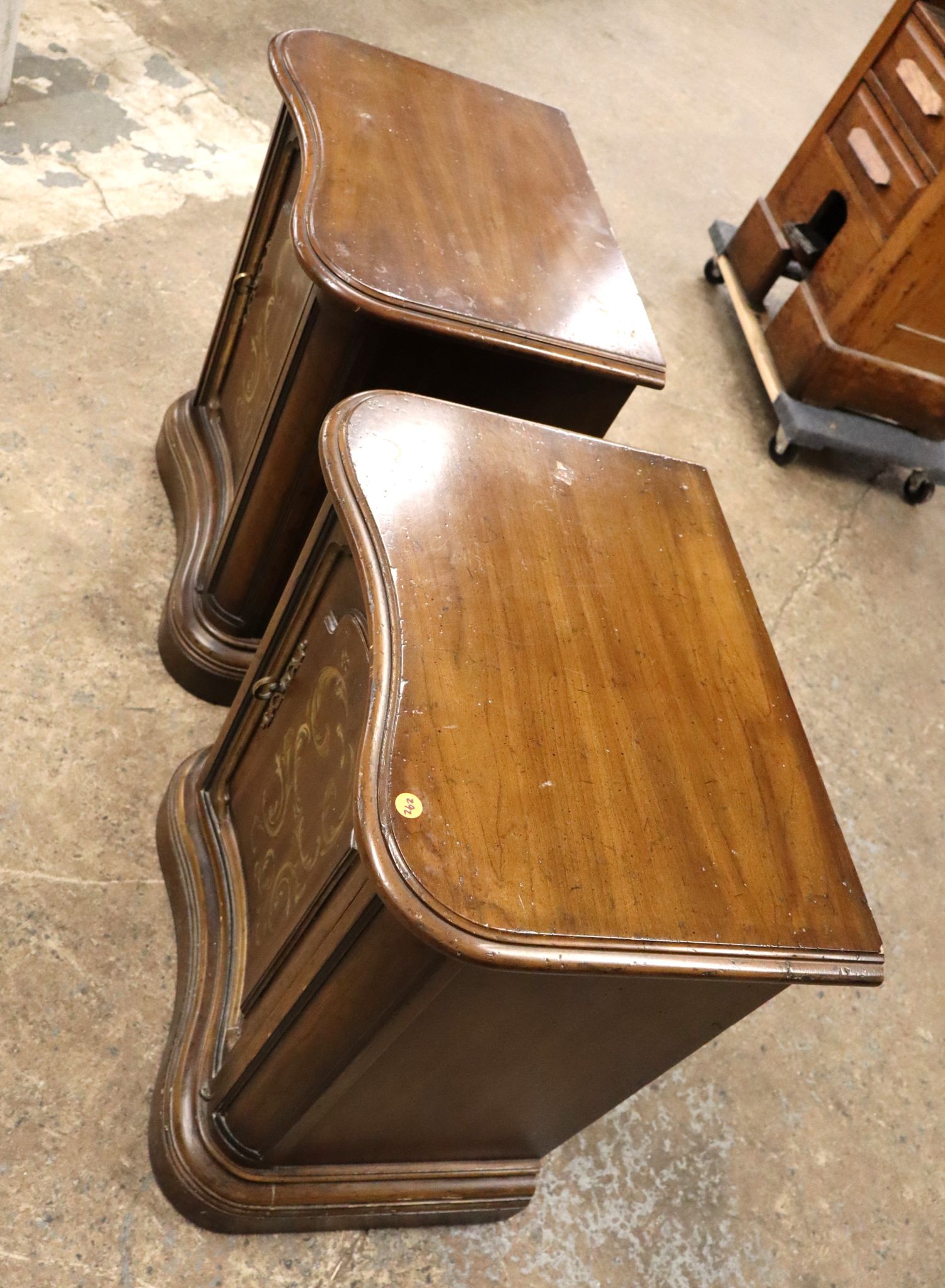 Pair Italian Style Walnut Tuscan Paint Nightstands