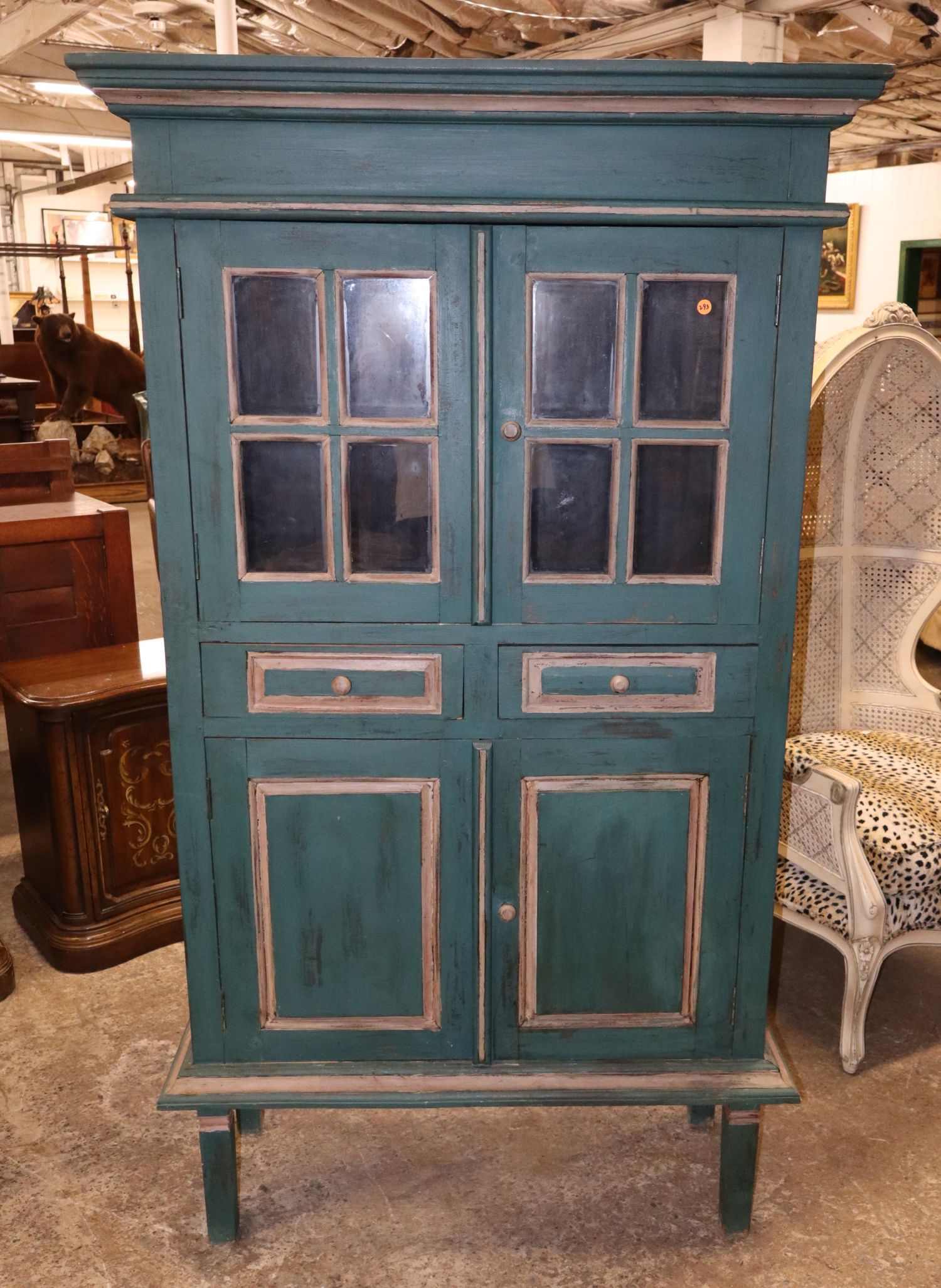 Primitive Country Paint-Decorated Wall Cupboard