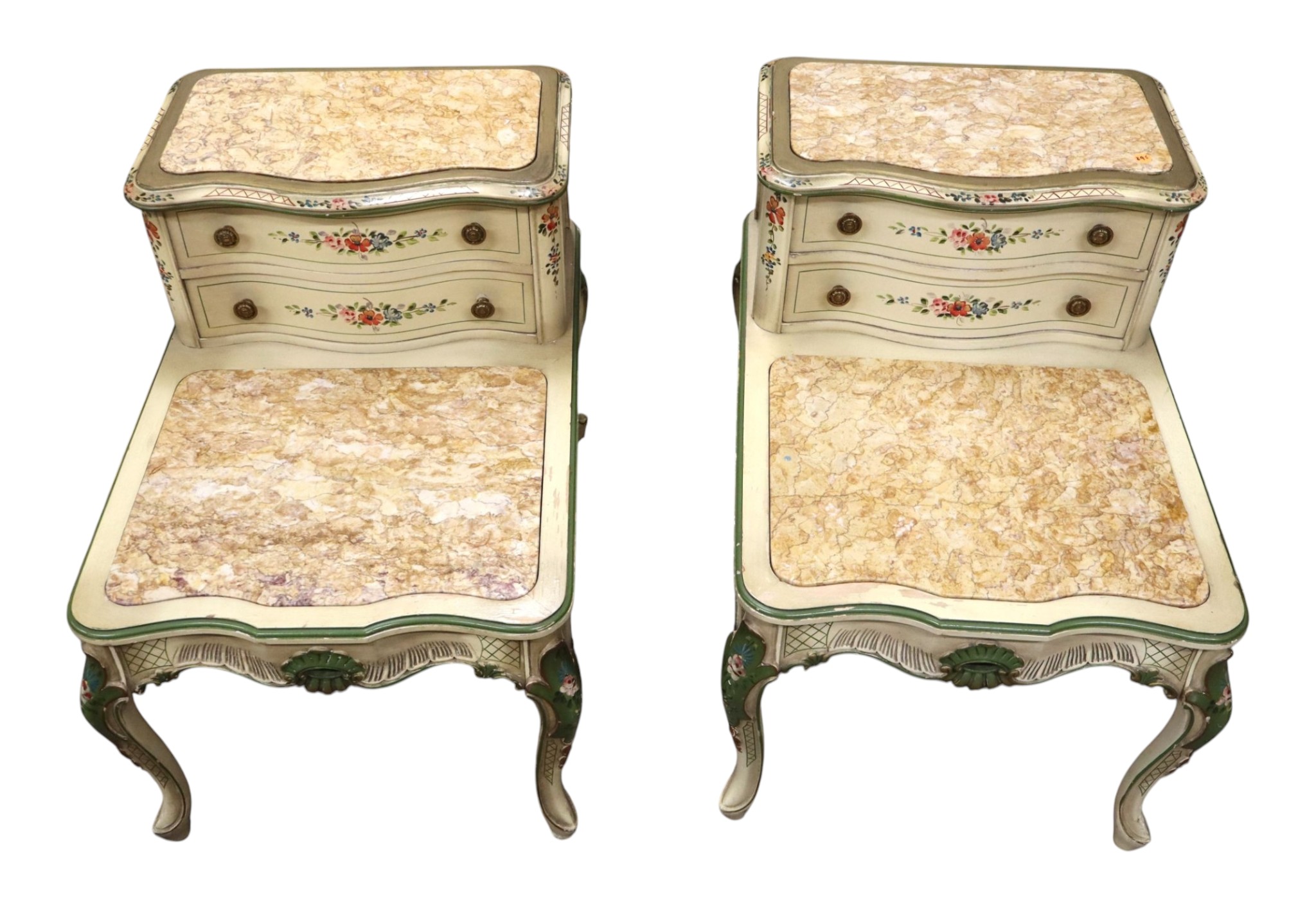 Pr. Italian VTG Marble Paint-Decorated Step Tables
