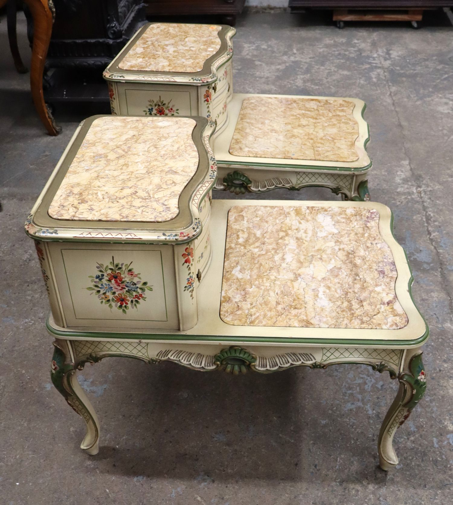 Pr. Italian VTG Marble Paint-Decorated Step Tables