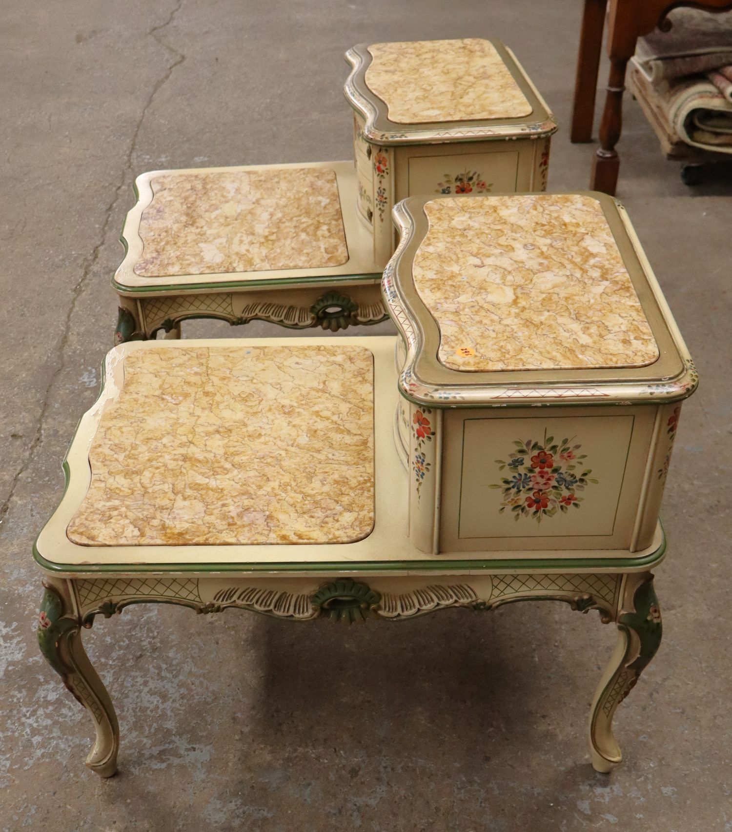 Pr. Italian VTG Marble Paint-Decorated Step Tables