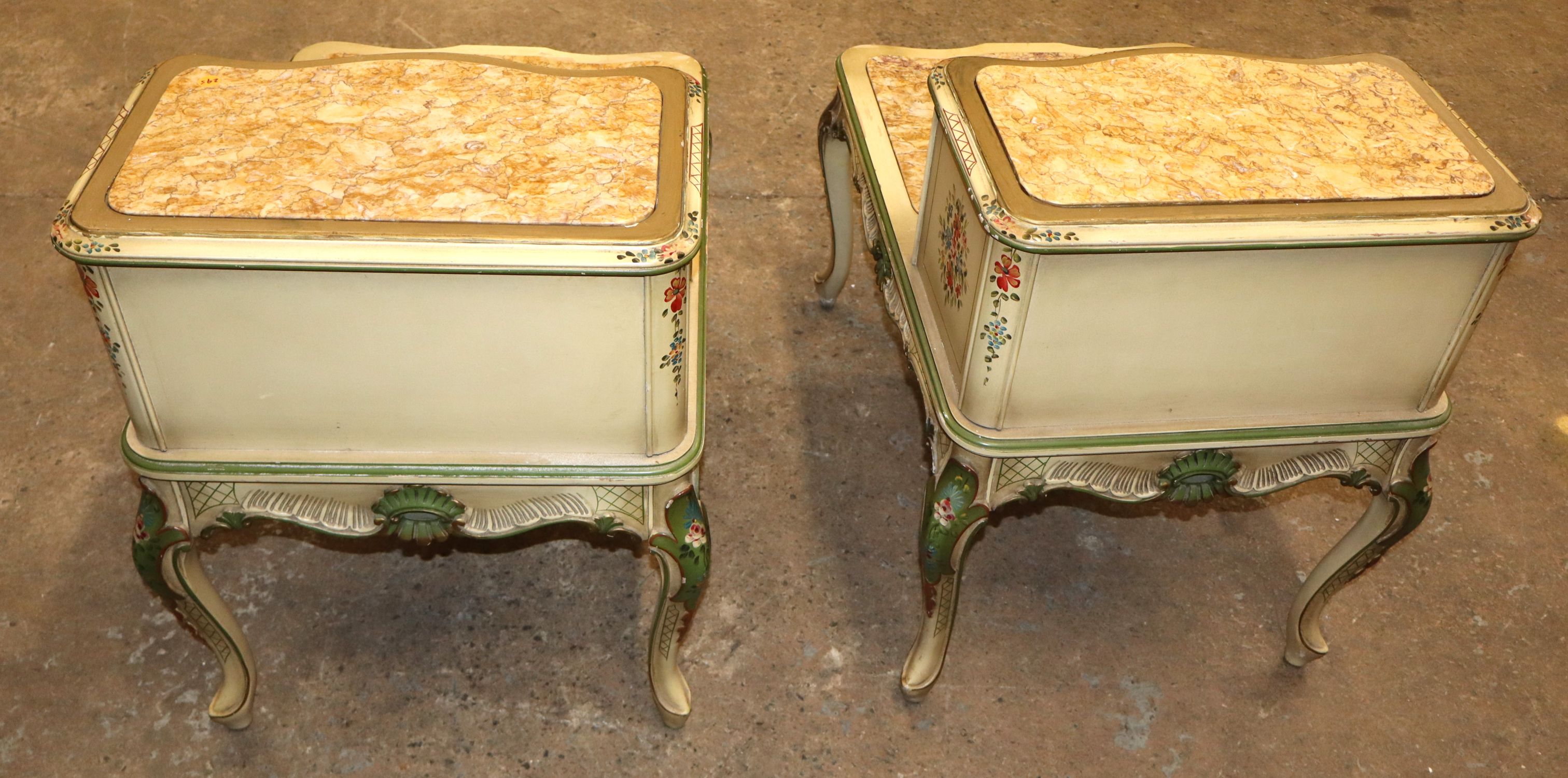 Pr. Italian VTG Marble Paint-Decorated Step Tables