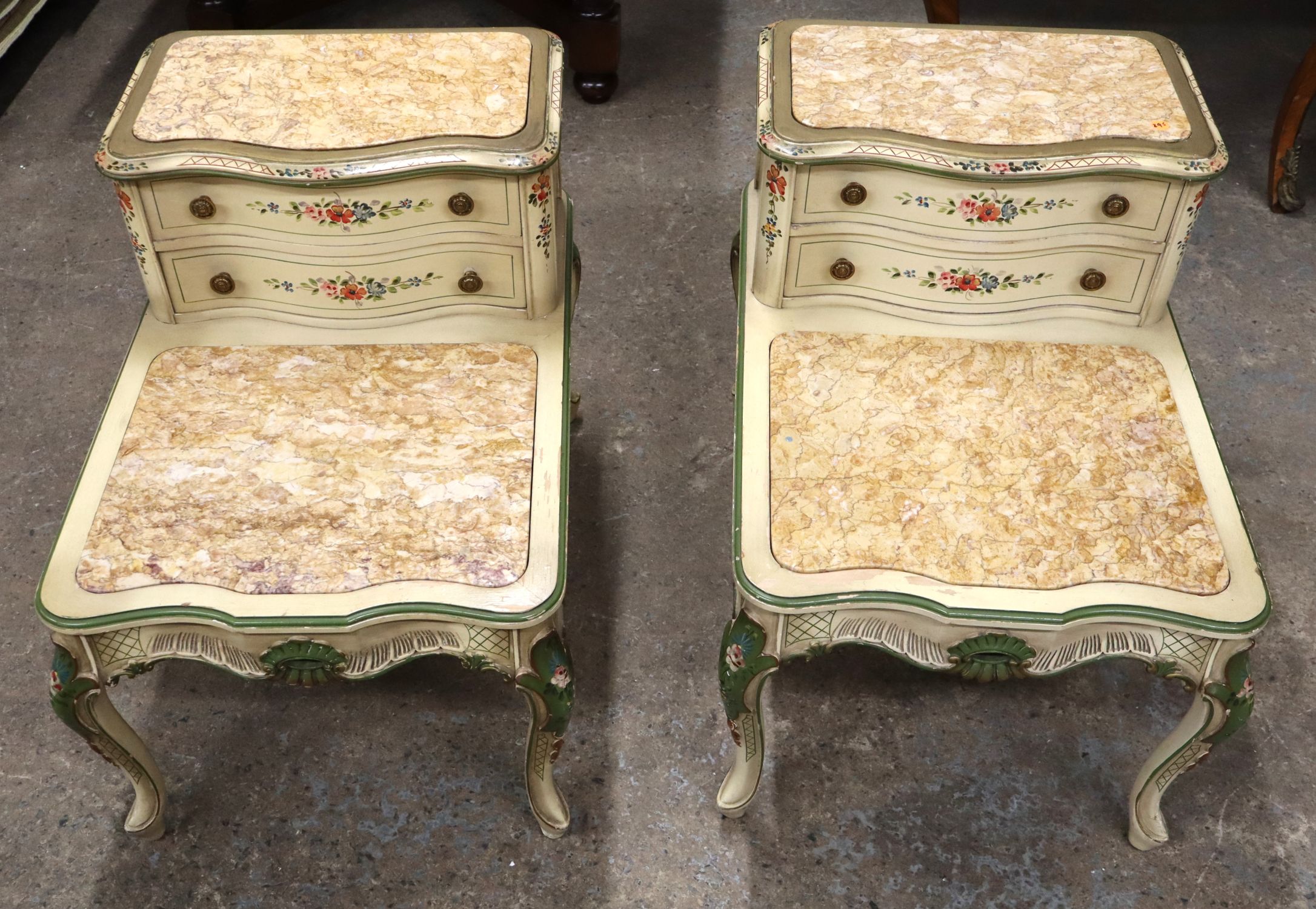 Pr. Italian VTG Marble Paint-Decorated Step Tables