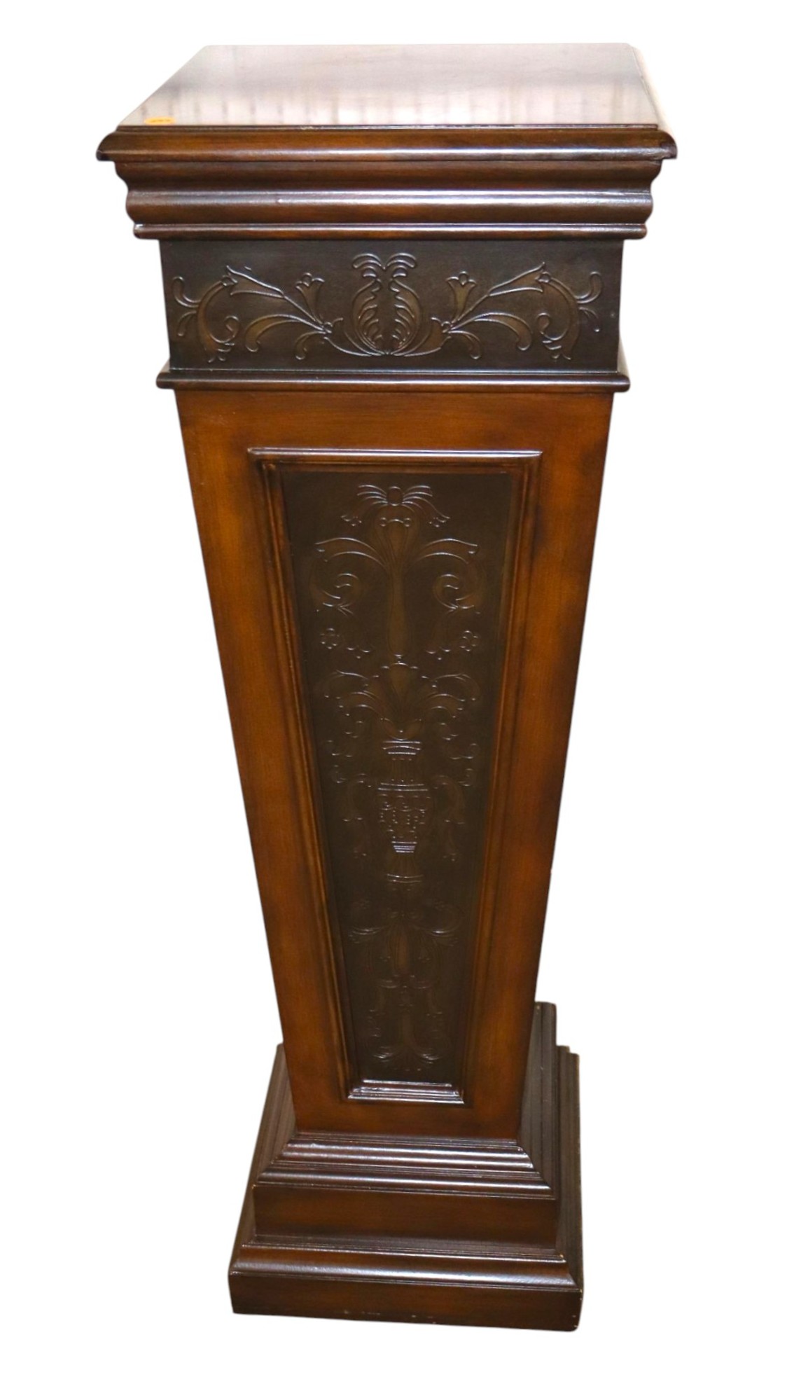 Mahogany pedestal with stamped decoration accents