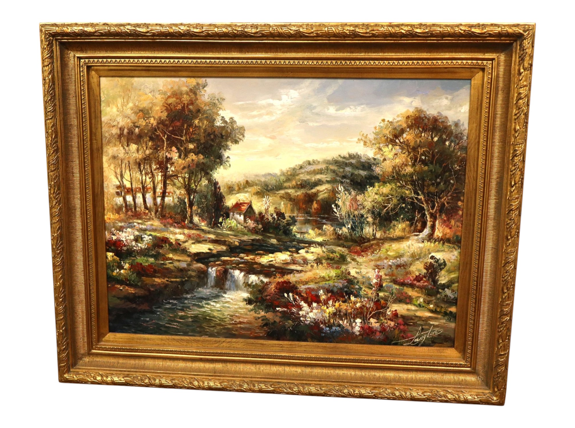 Ornate Framed Langlois Impressionist Landscape Oil