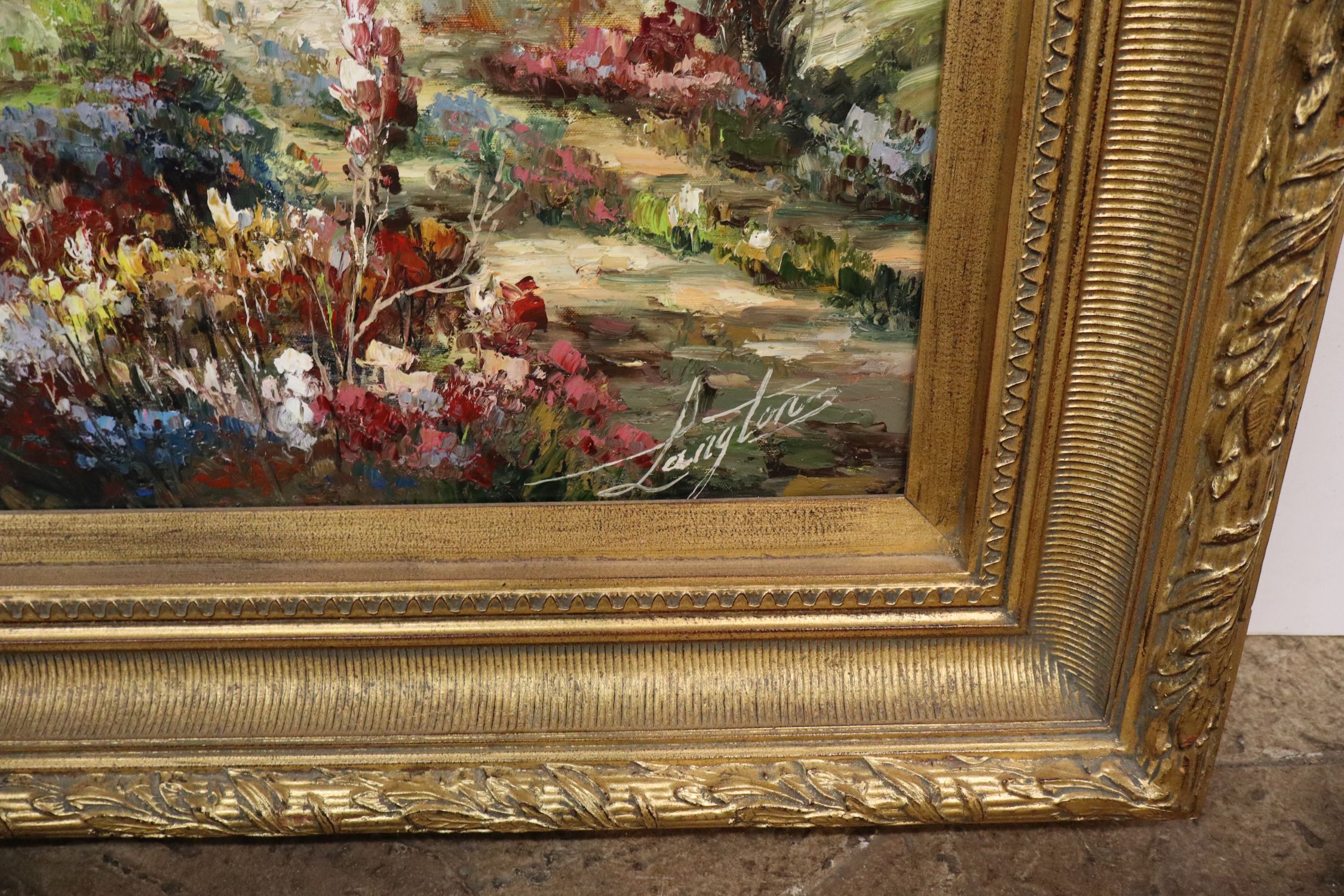 Ornate Framed Langlois Impressionist Landscape Oil