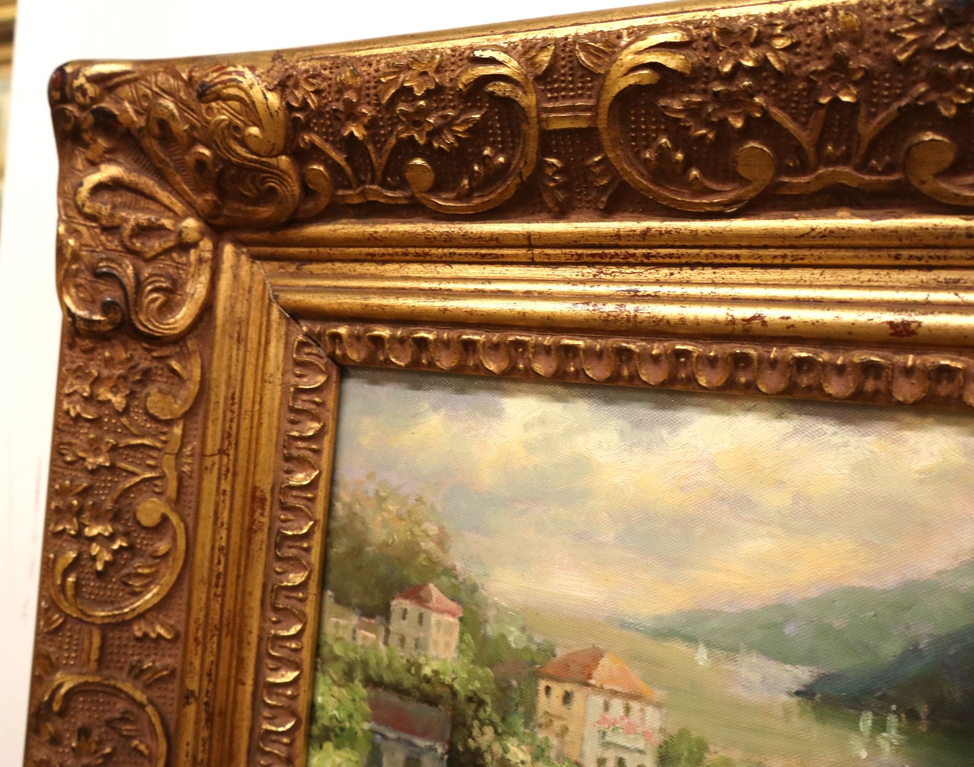 Italian Lake Como Terrace Oil Painting Art Framed