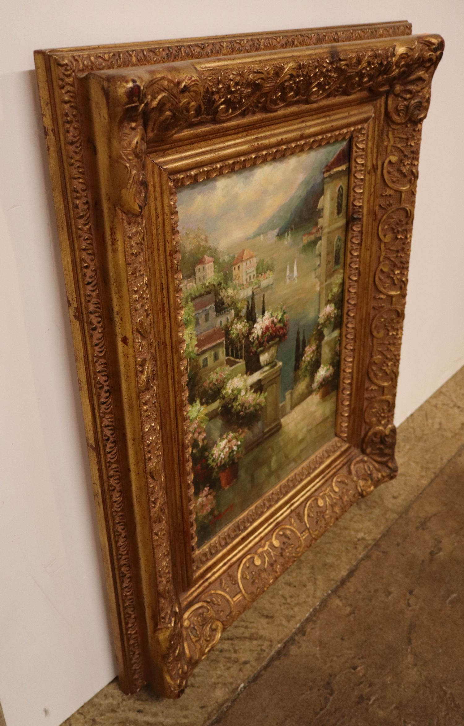 Italian Lake Como Terrace Oil Painting Art Framed