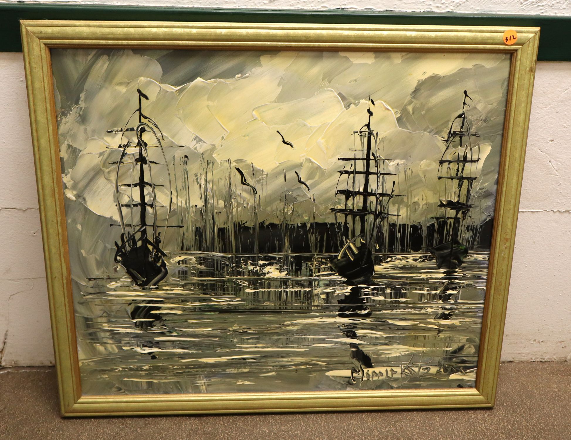 Morris Katz Original Oil Painting Nautical Ships Art