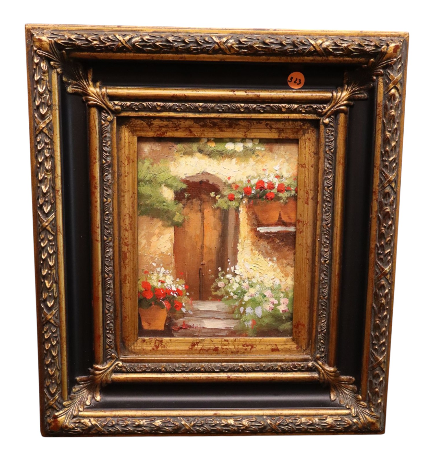 Tuscan Courtyard Floral Oil Painting Art Framed